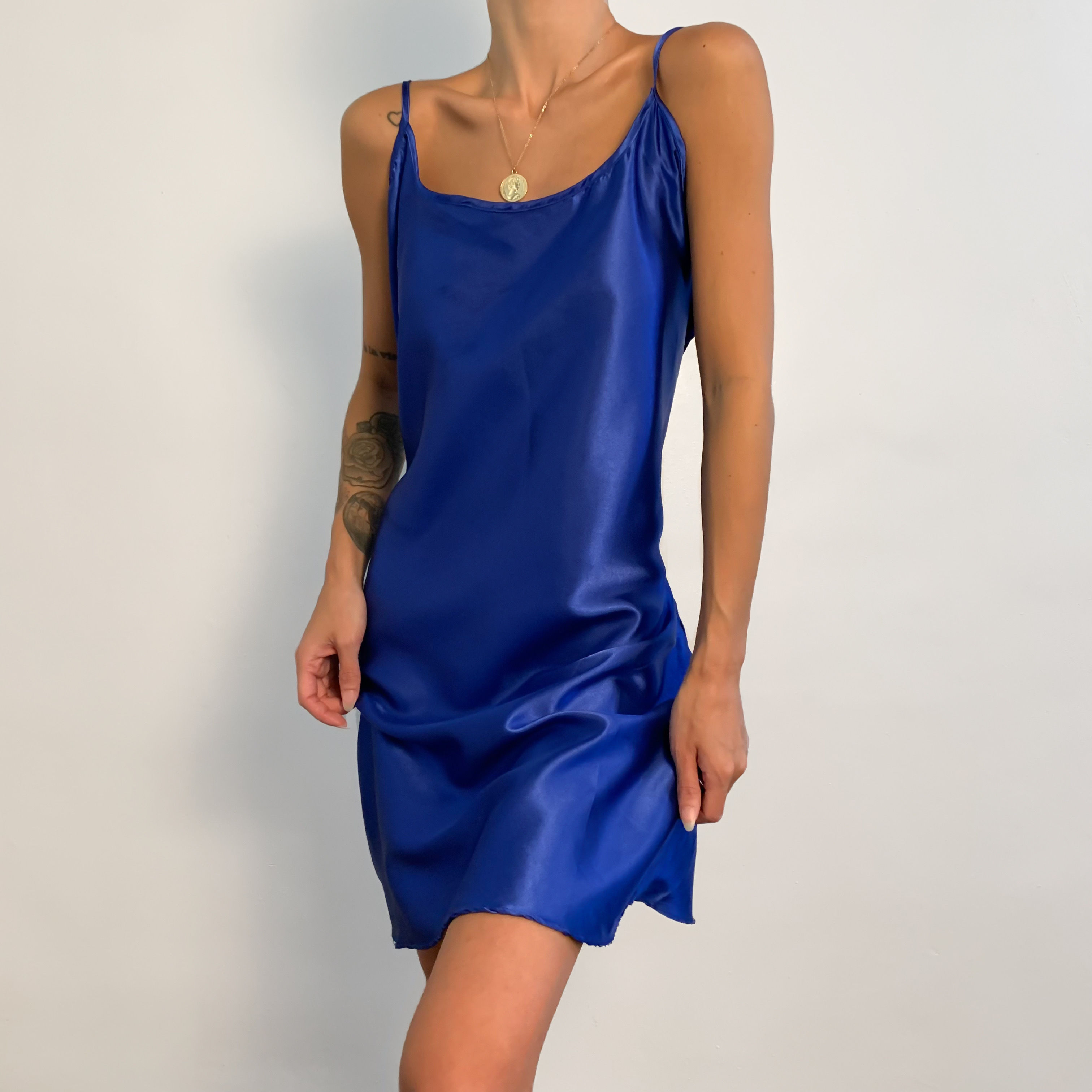 Solid Sapphire Satin Slip Dress M-XXL