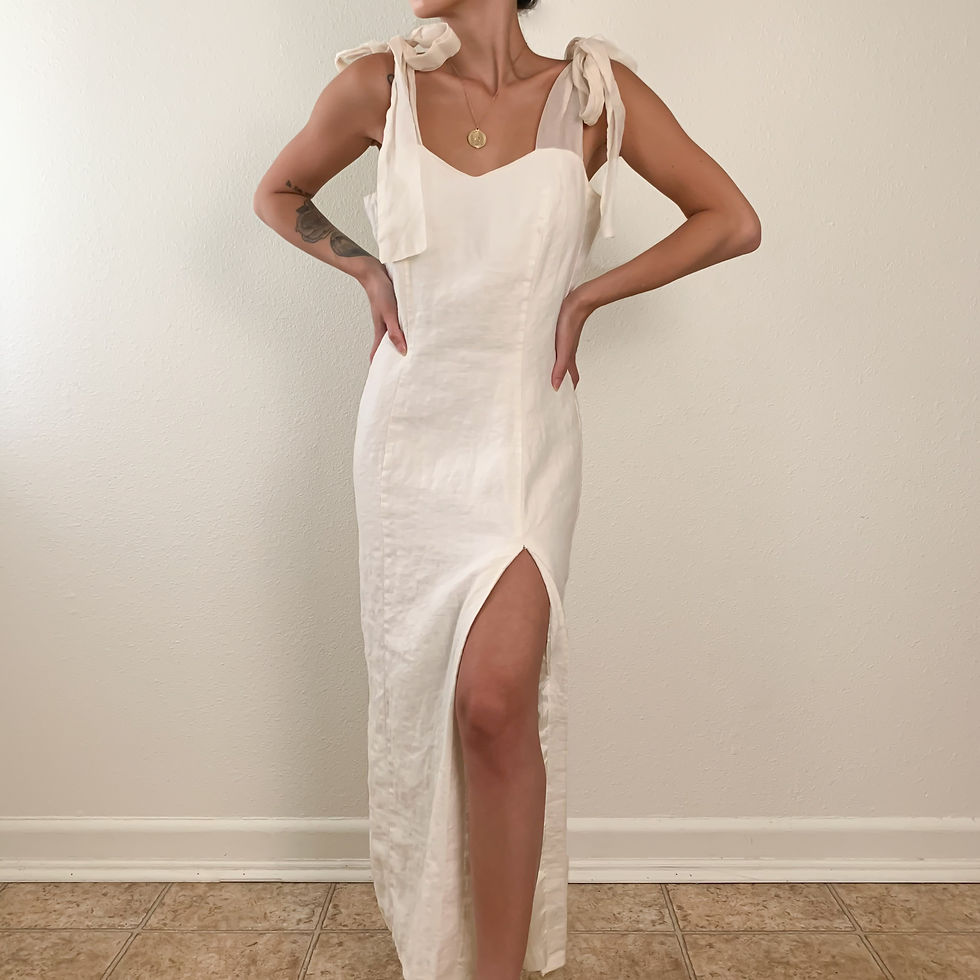 Ivory Linen & Chiffon Midi/Maxi Dress XS-S