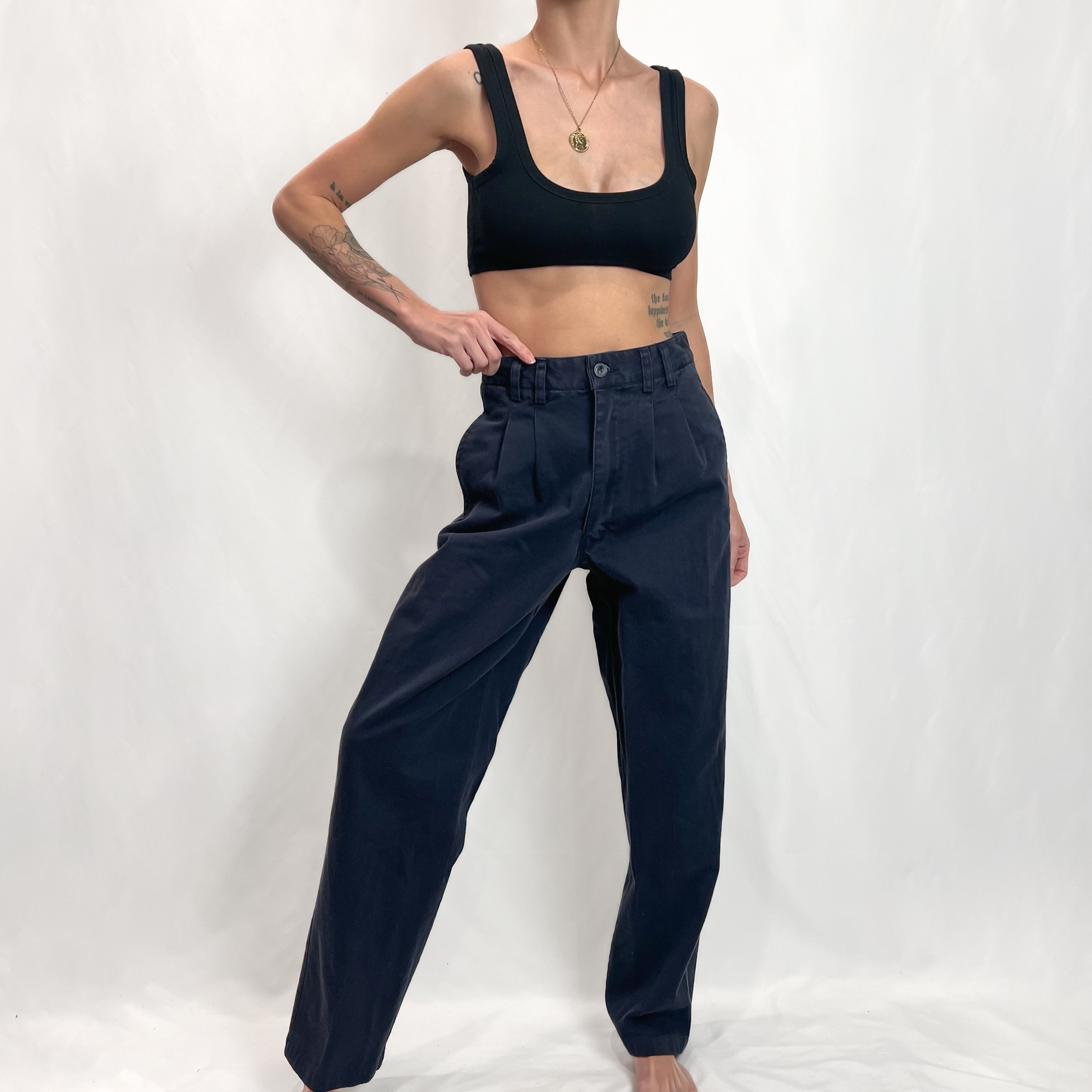 Washed Navy Pleated Trousers 25"-26" x 27.5"