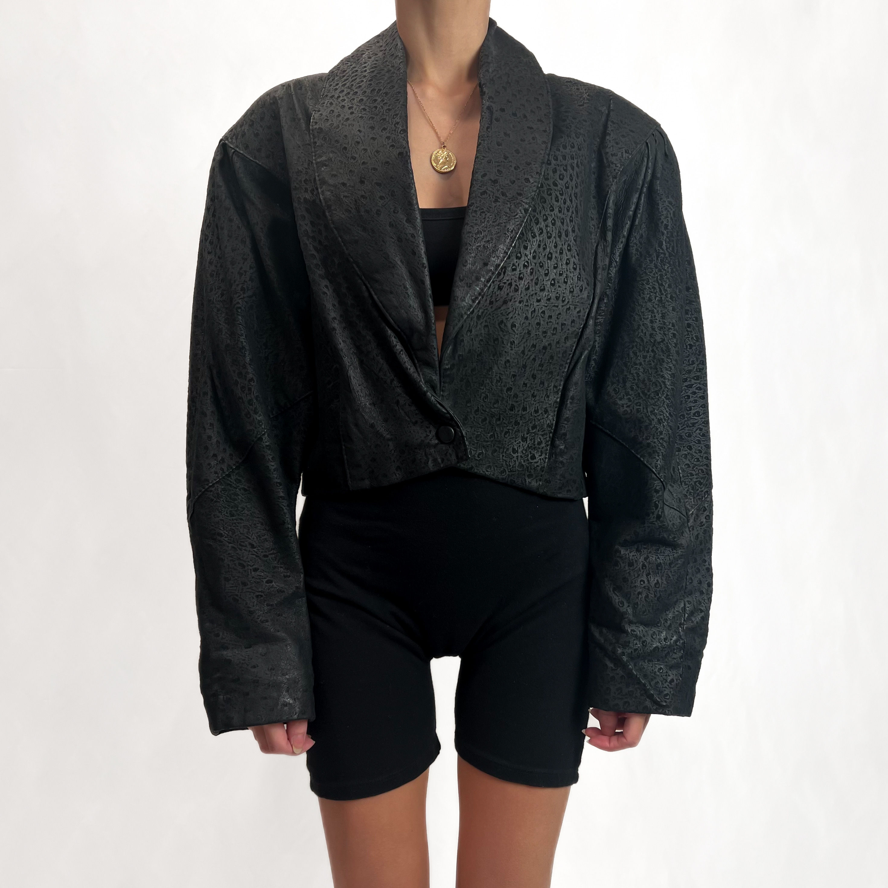 Onyx Genuine Leather Cropped Jacket XS-M