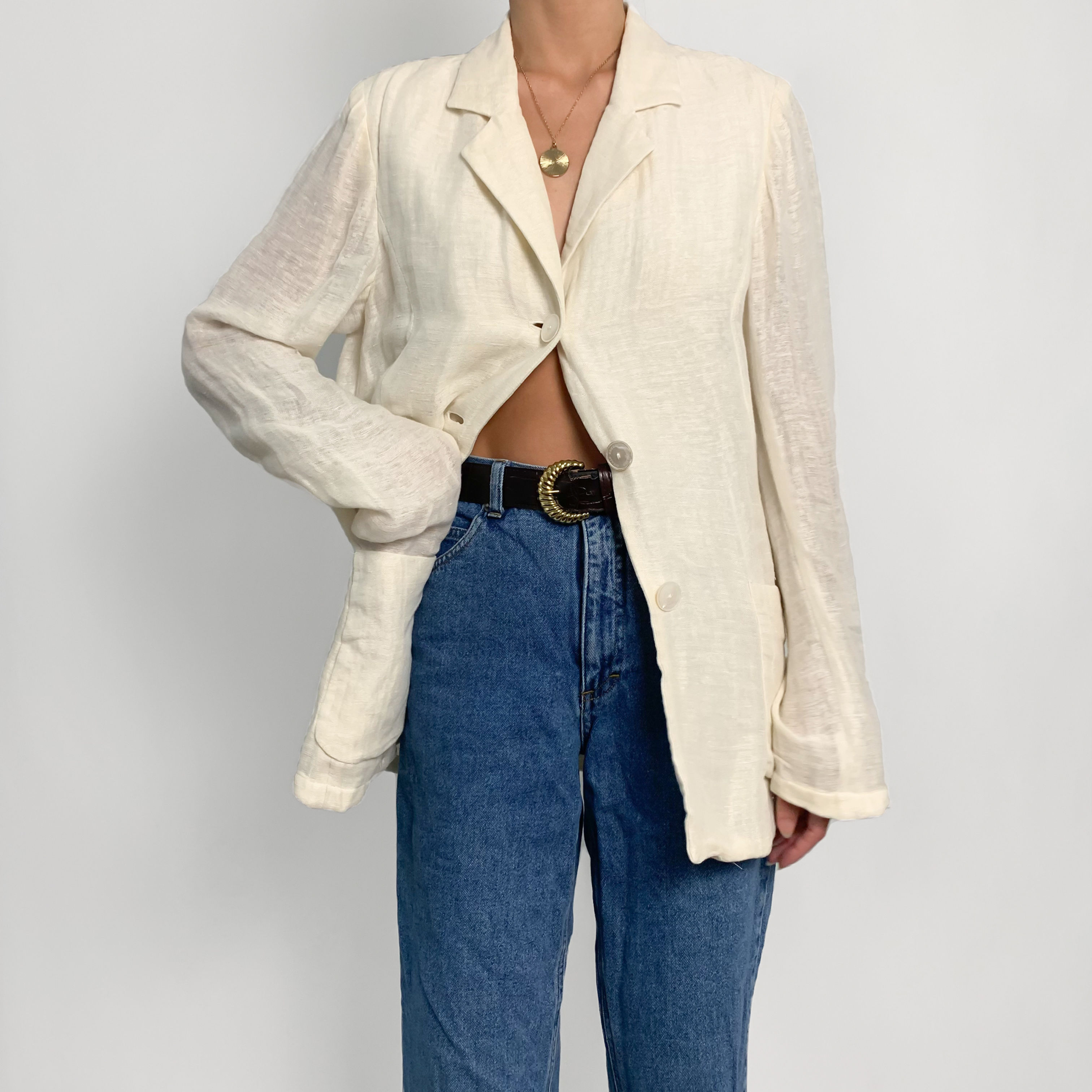 Cream Linen Blend Shacket XS-S