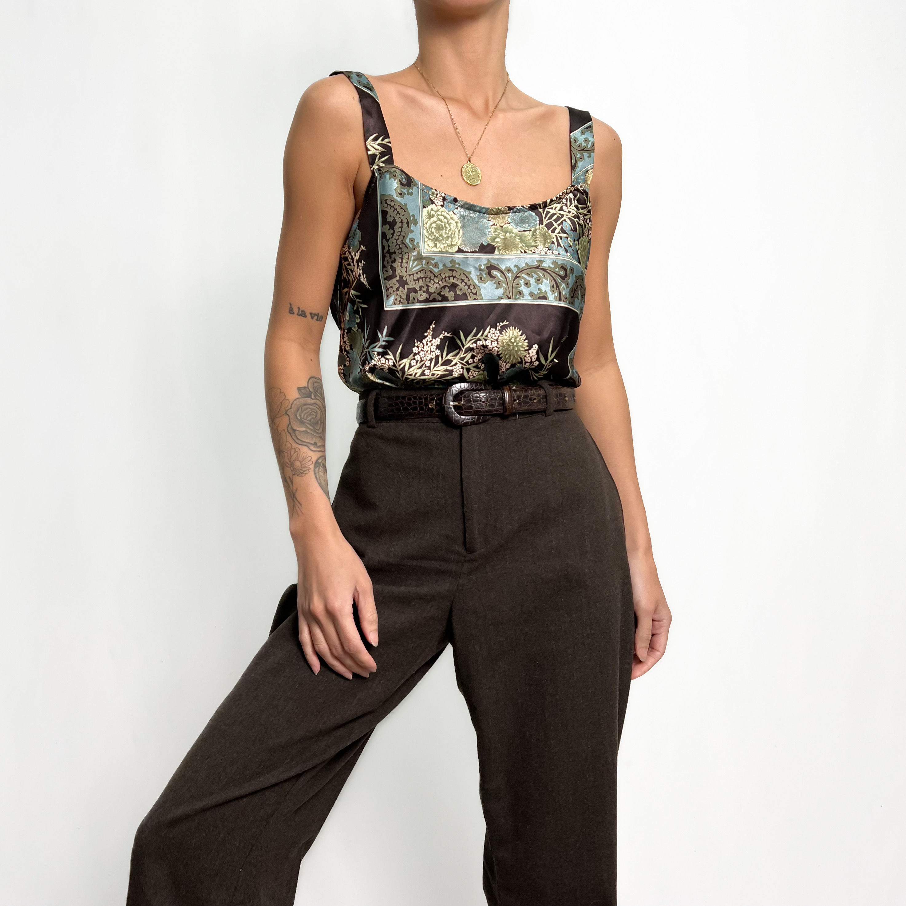 Baroque Floral Satin Tank S-M