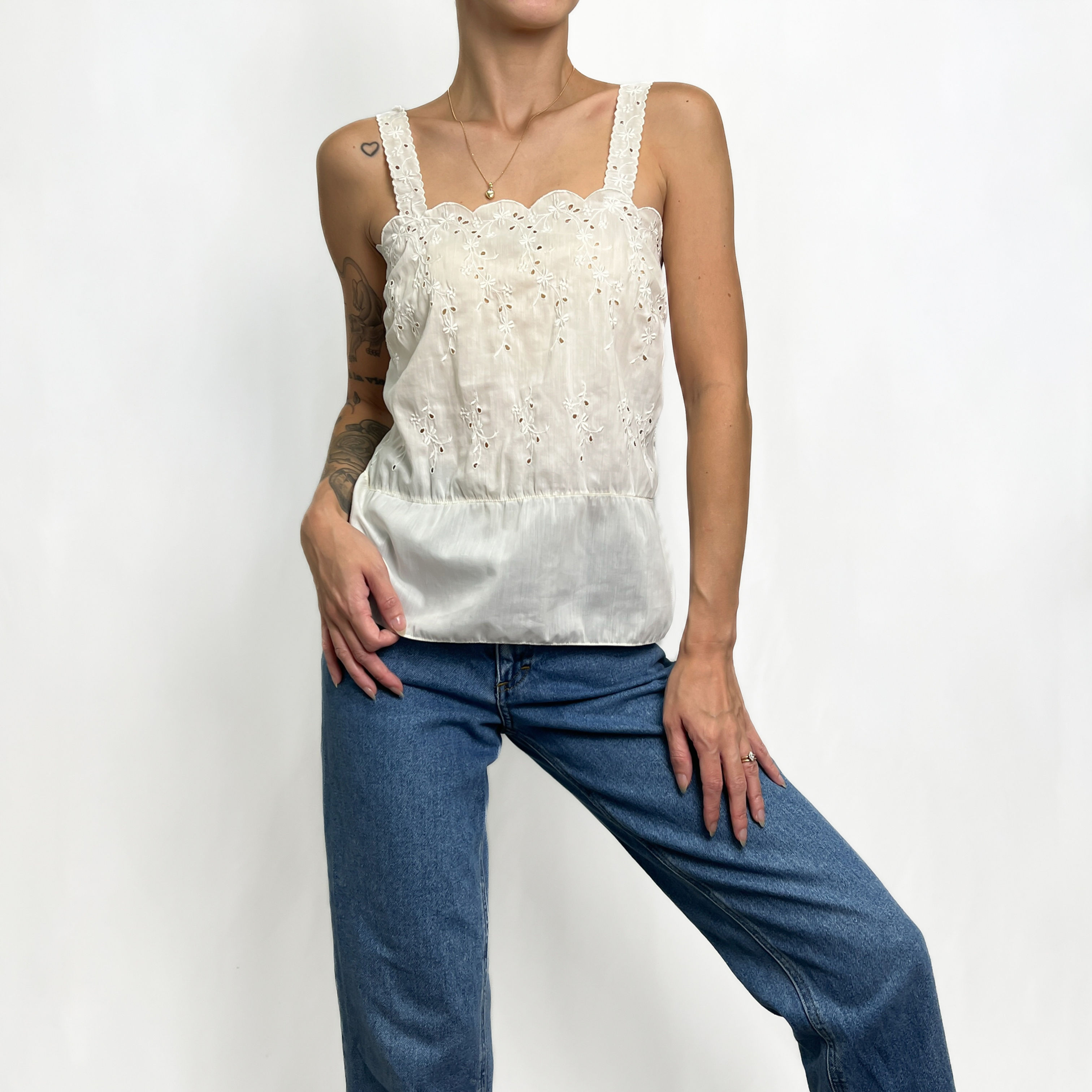 Ivory Dainty Eyelet Slip Tank Small