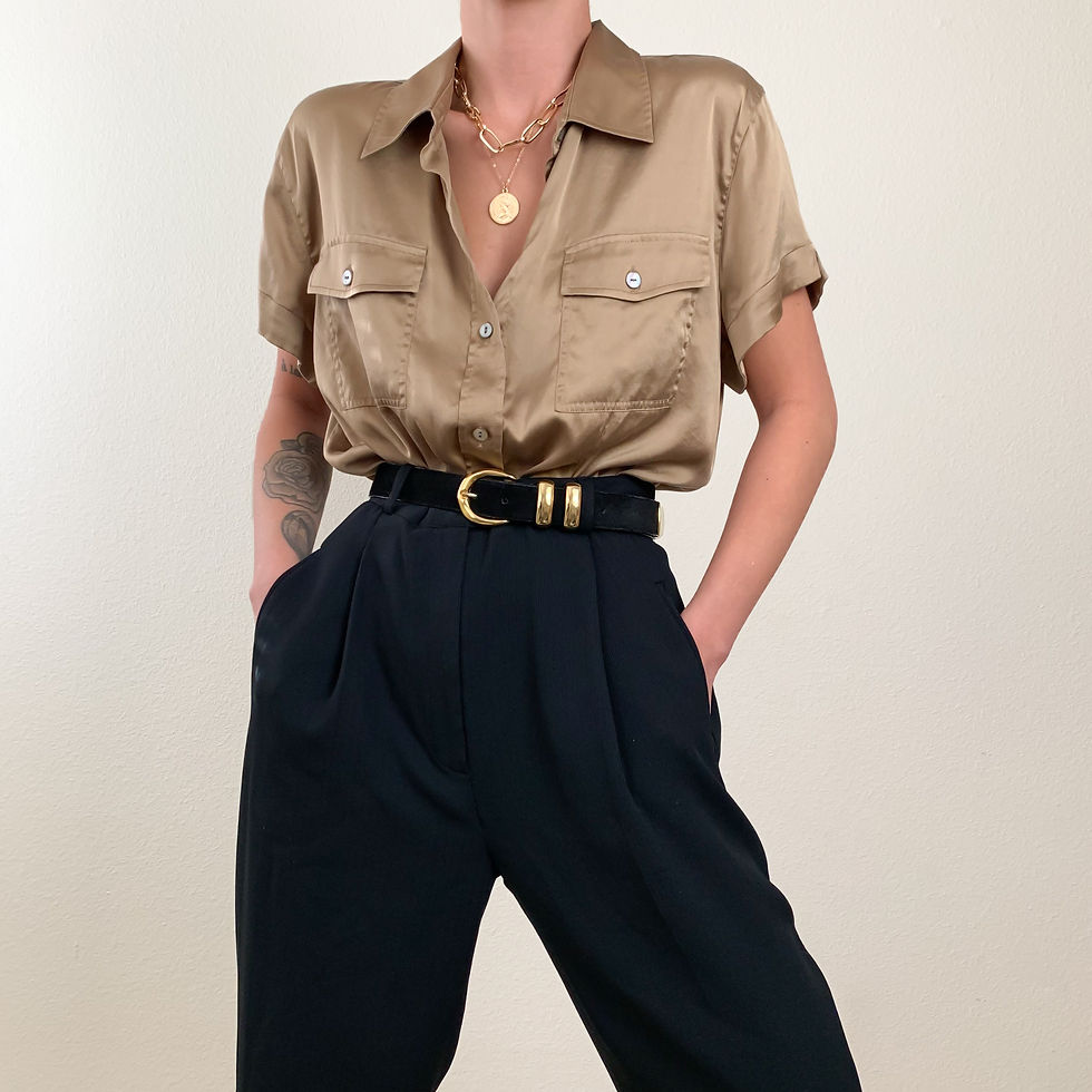 Bronze Silk Button Up Blouse