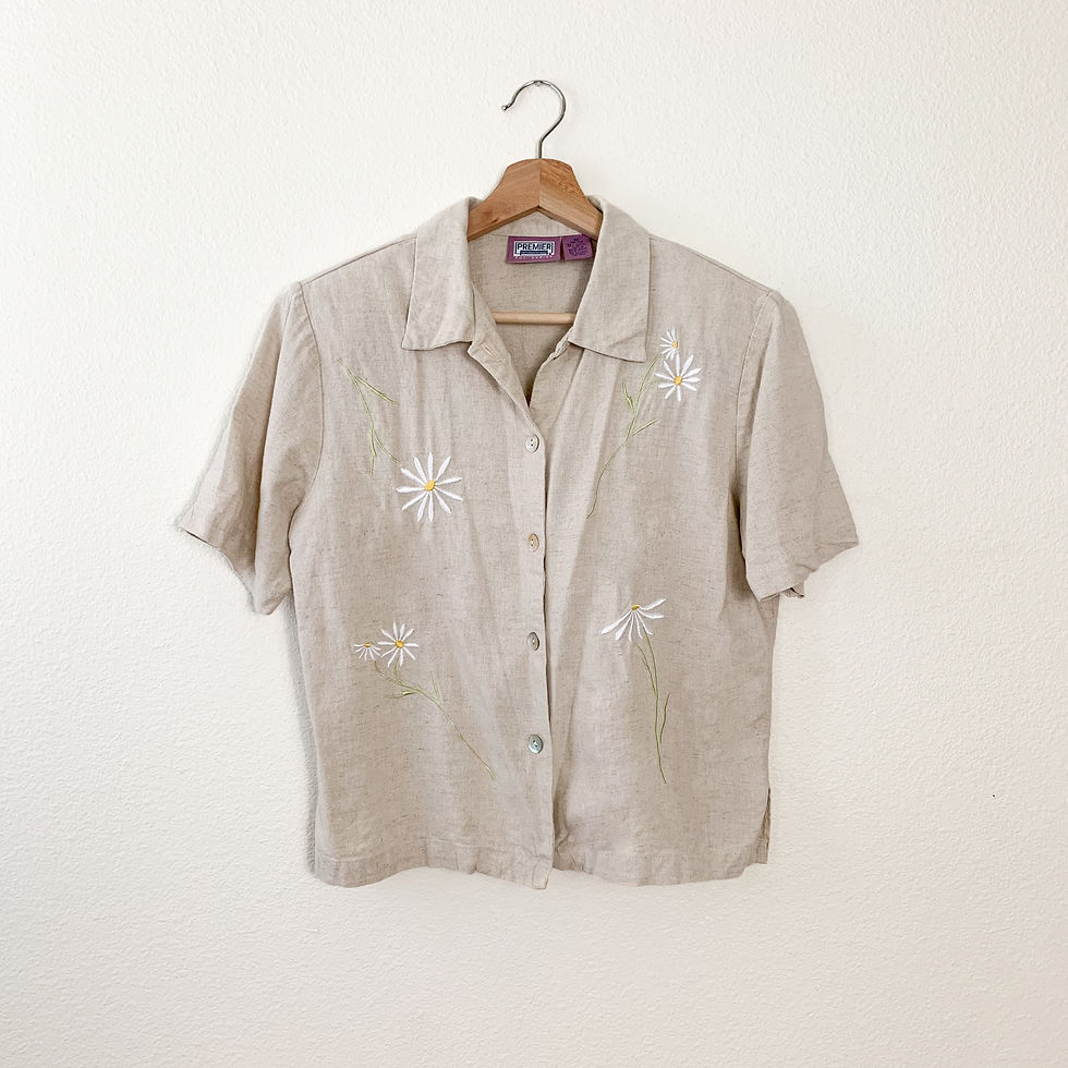 Daisy Embroidered Linen Blend Button Up XS-M