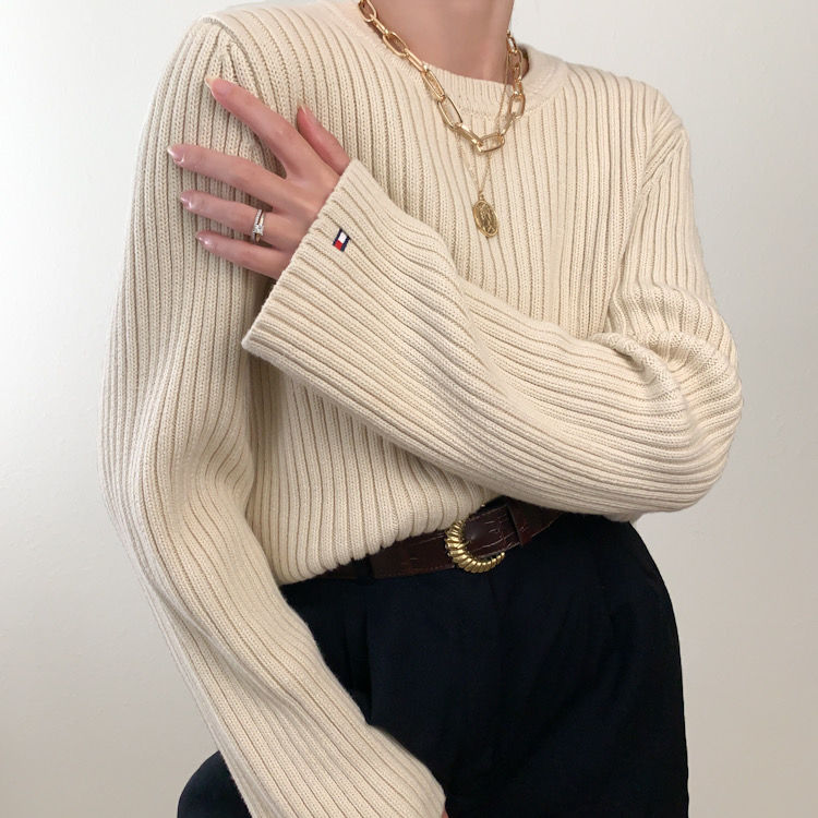 Cream Tommy Hilfiger Ribbed Sweater