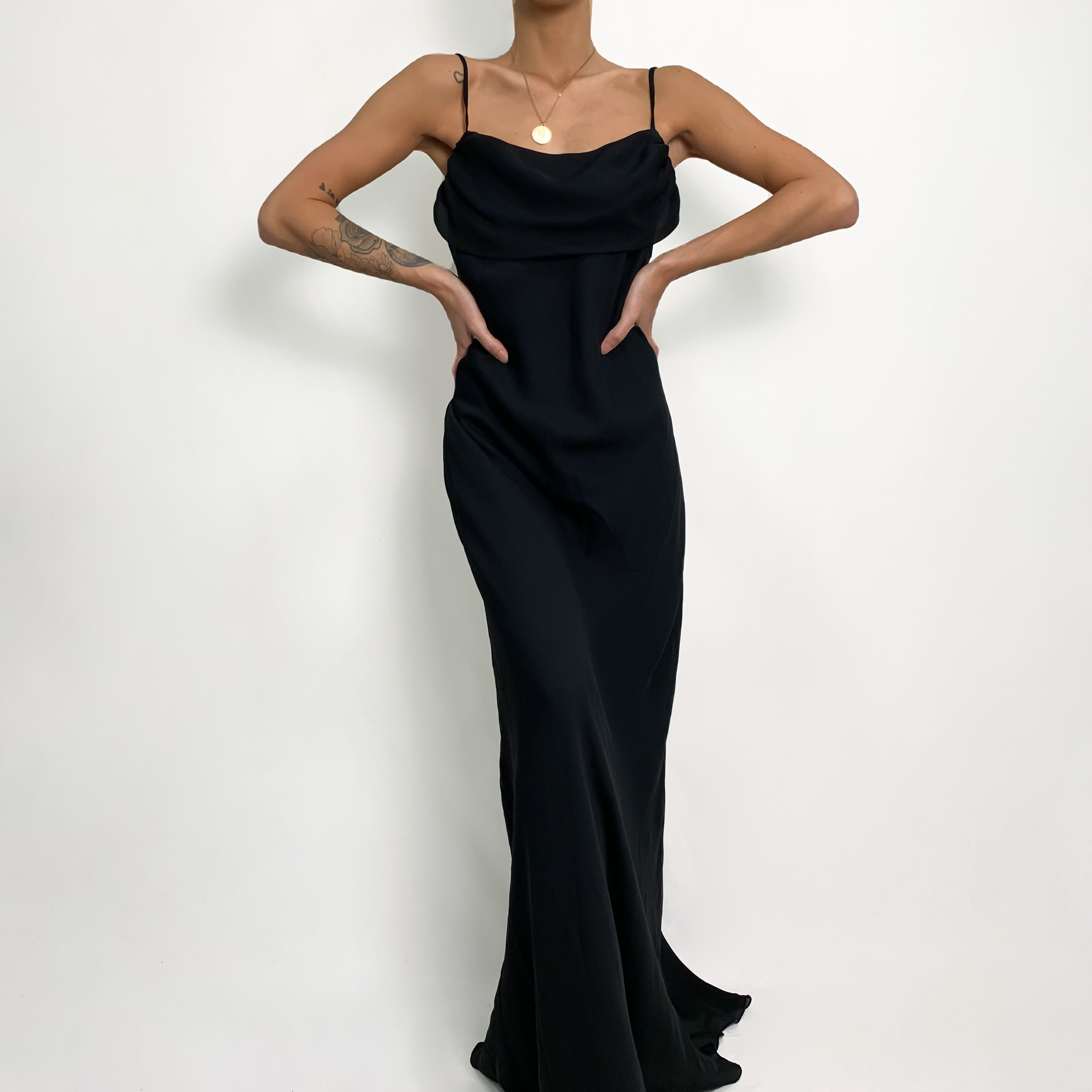 Onyx Chiffon Cowl Neck Maxi Dress S-M