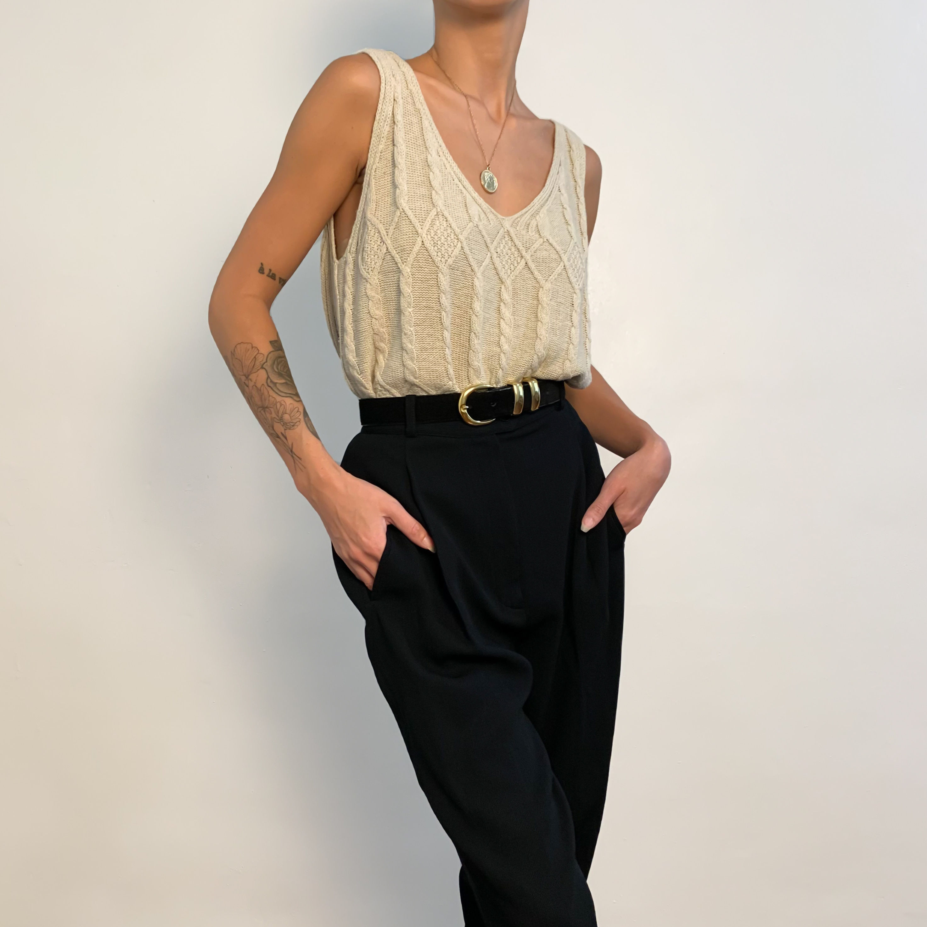 Beige Sweater Knit Tank S-M