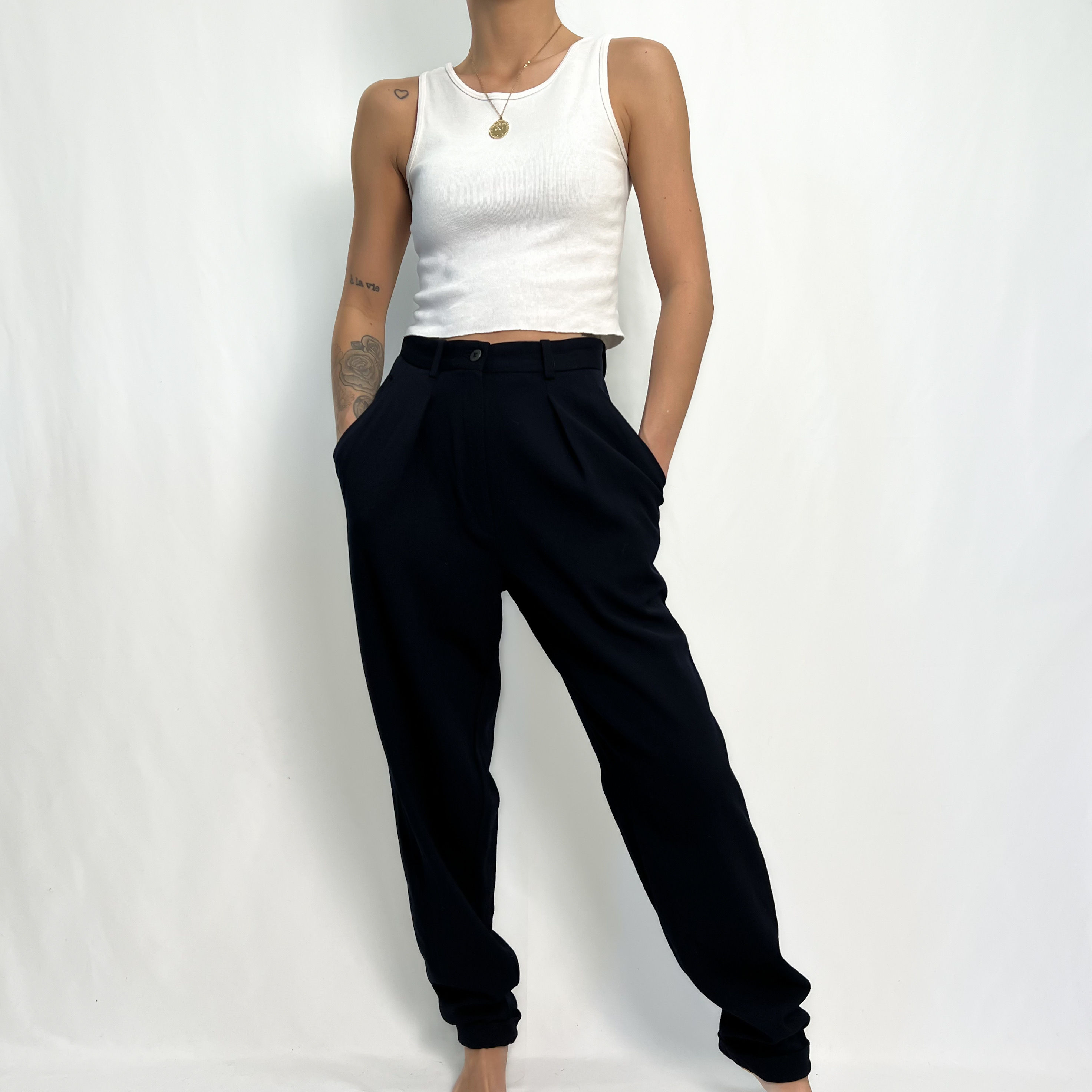 Deep Midnight Wool Pleated Trousers 25"-26" x 28"