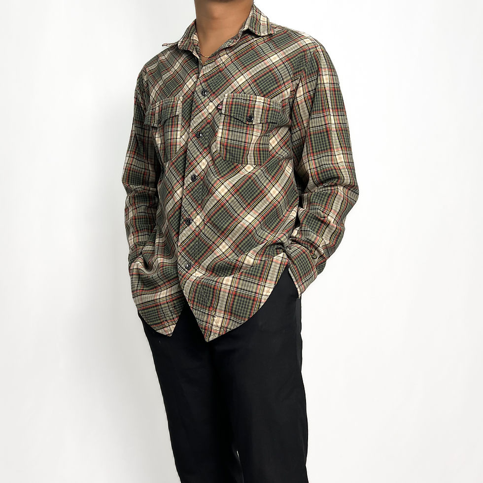 Neutral Olive RL Plaid Button Up XS-M