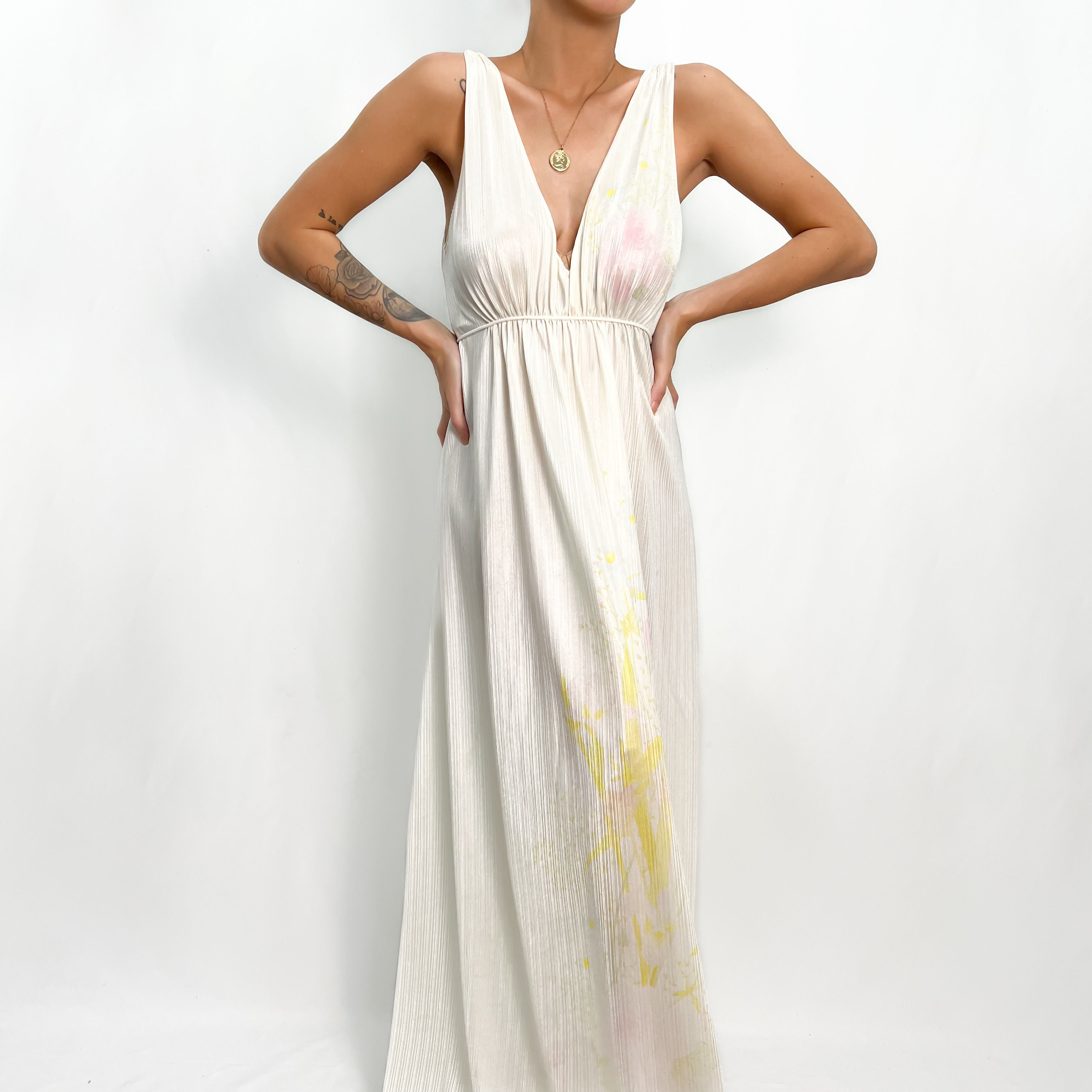Ivory Double V Maxi Slip Gown S-M