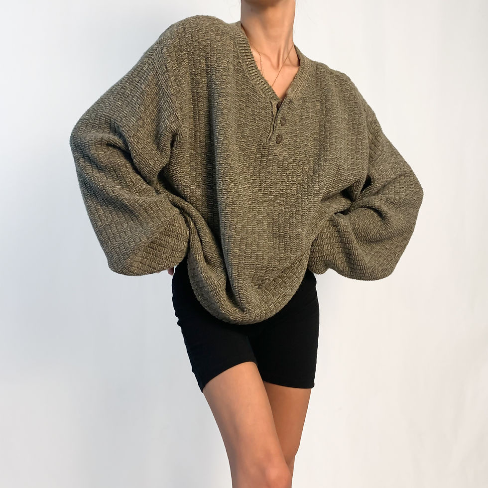 Olive Brown Knit Henley Sweater XS-L