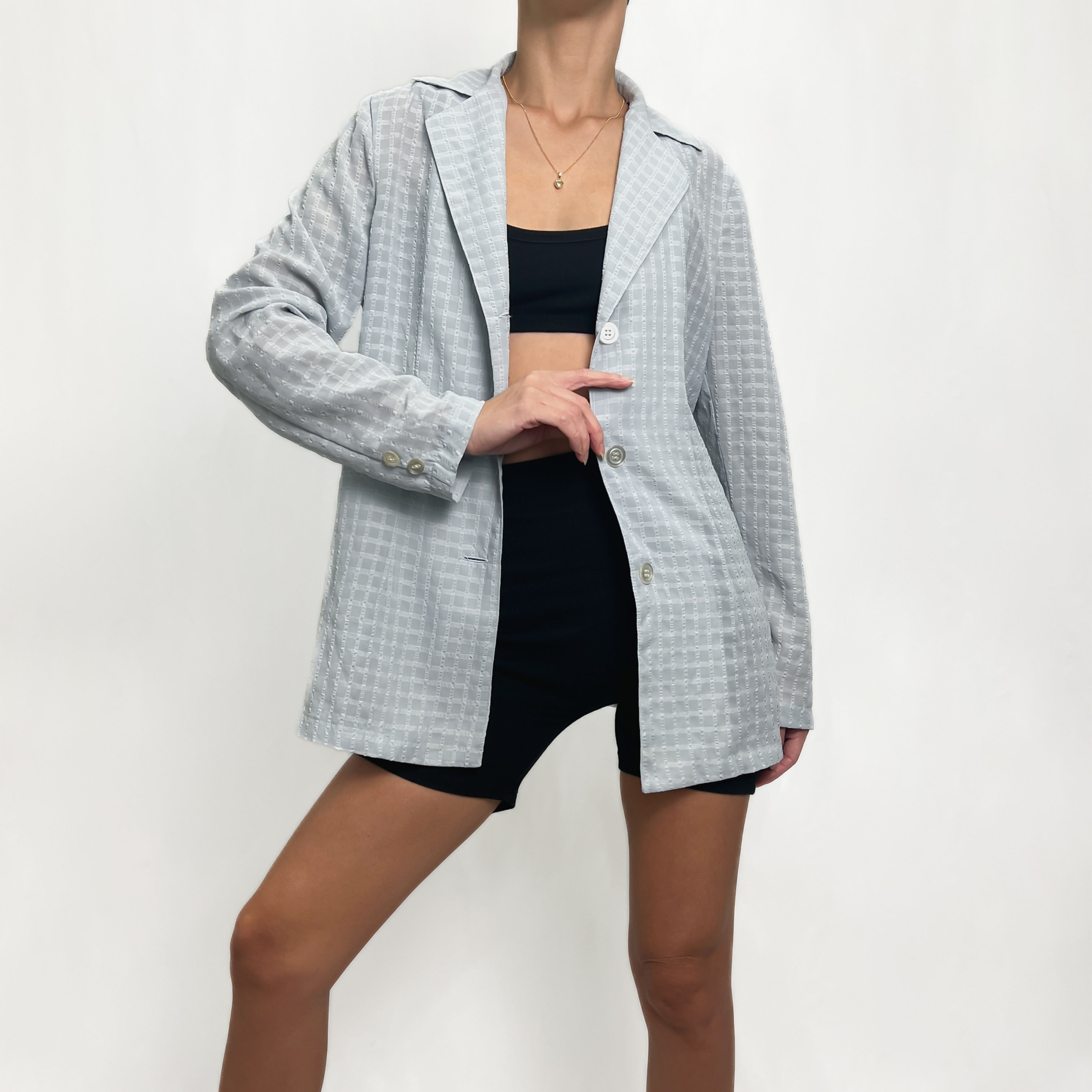 Light Blue Seersucker Lightweight Blazer XS-M