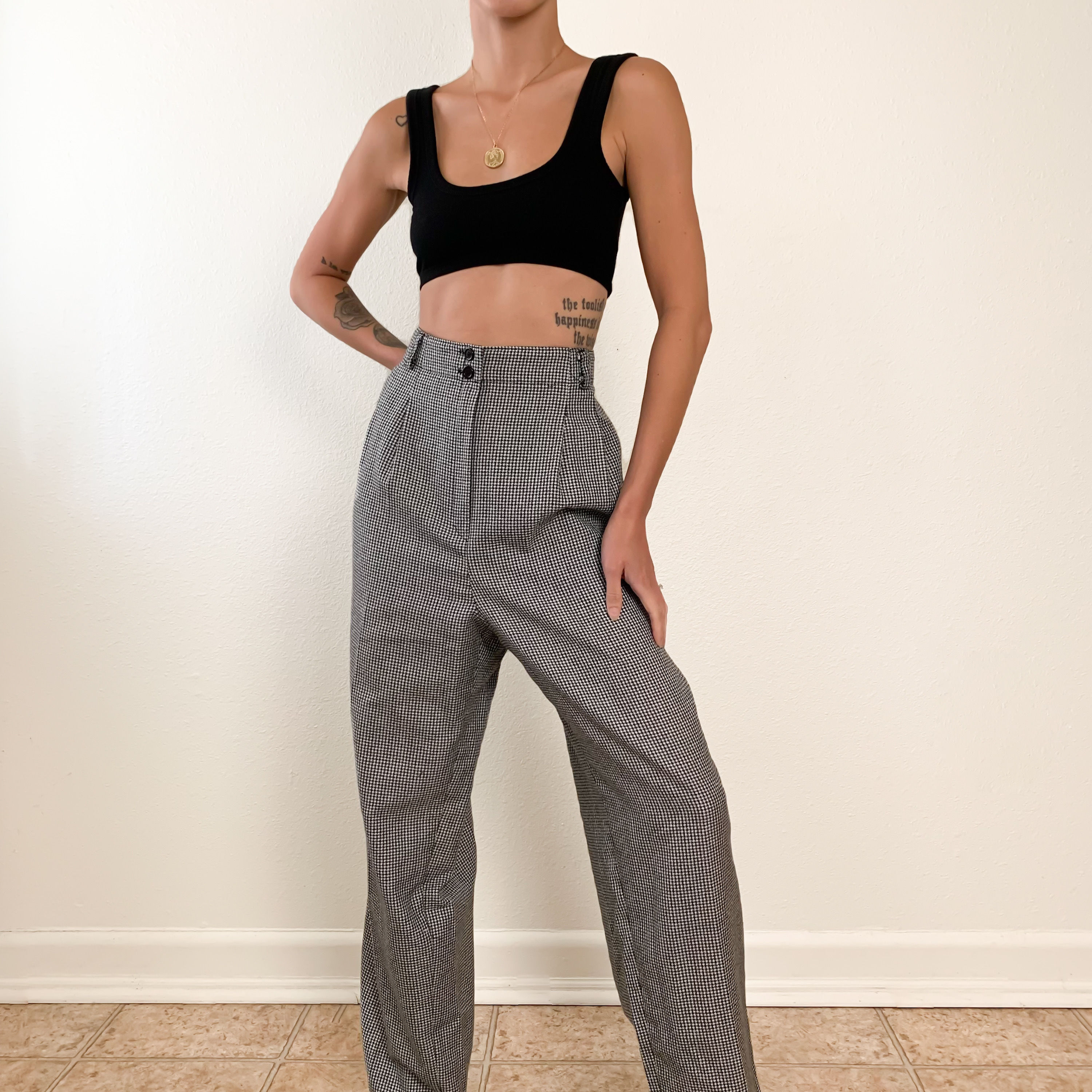 Micro-Houndstooth Pleated Pants 31"-34"
