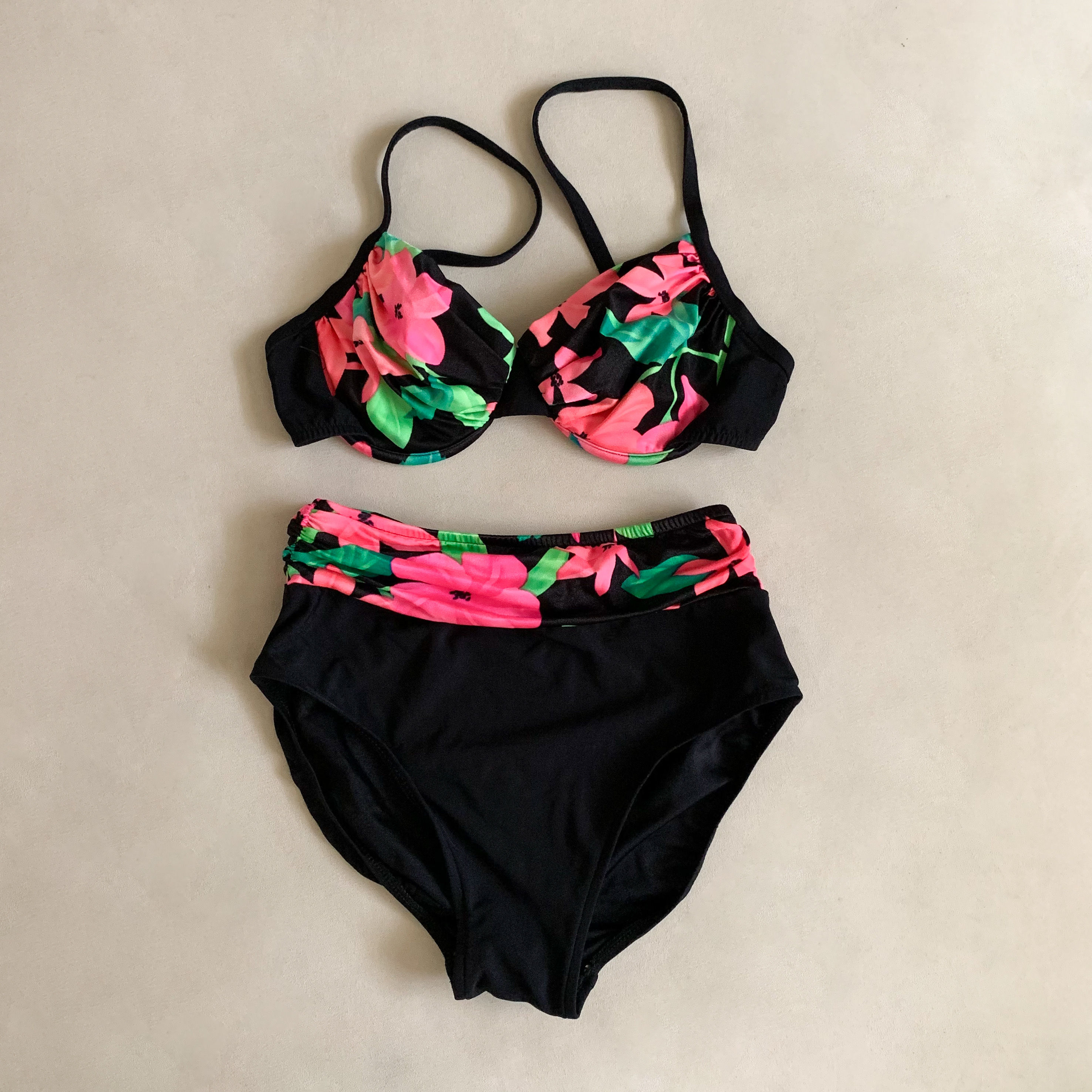 Onyx Neon Floral Paneled Bikini S-M