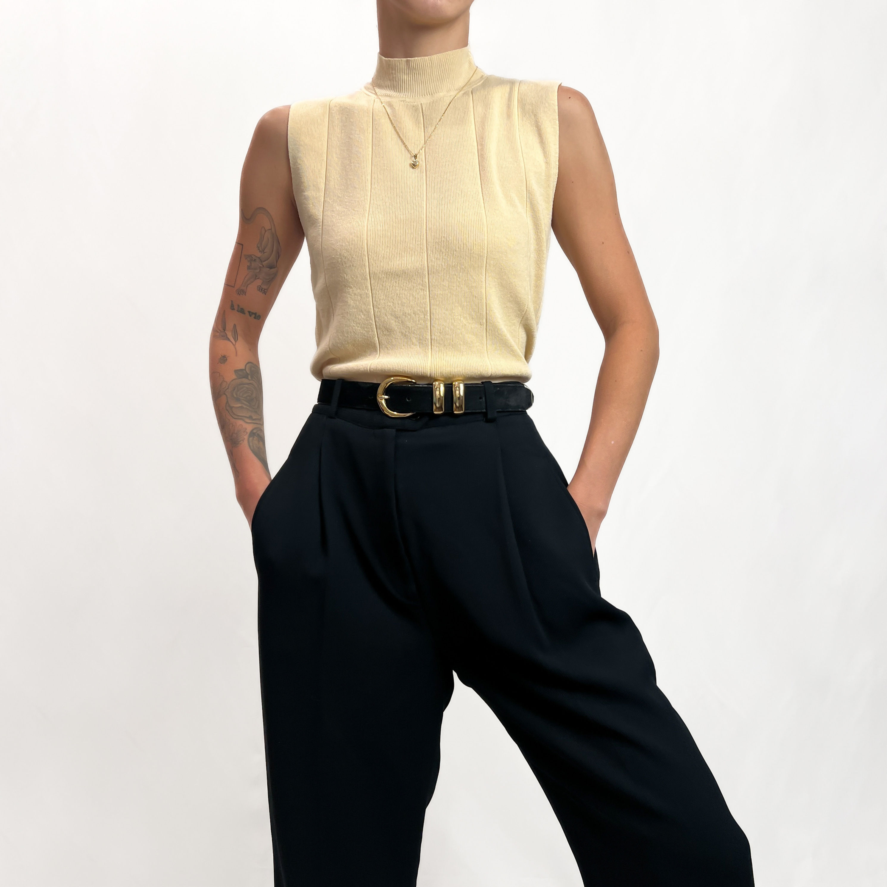 Sand Knit Sleeveless Mock Neck XS-S