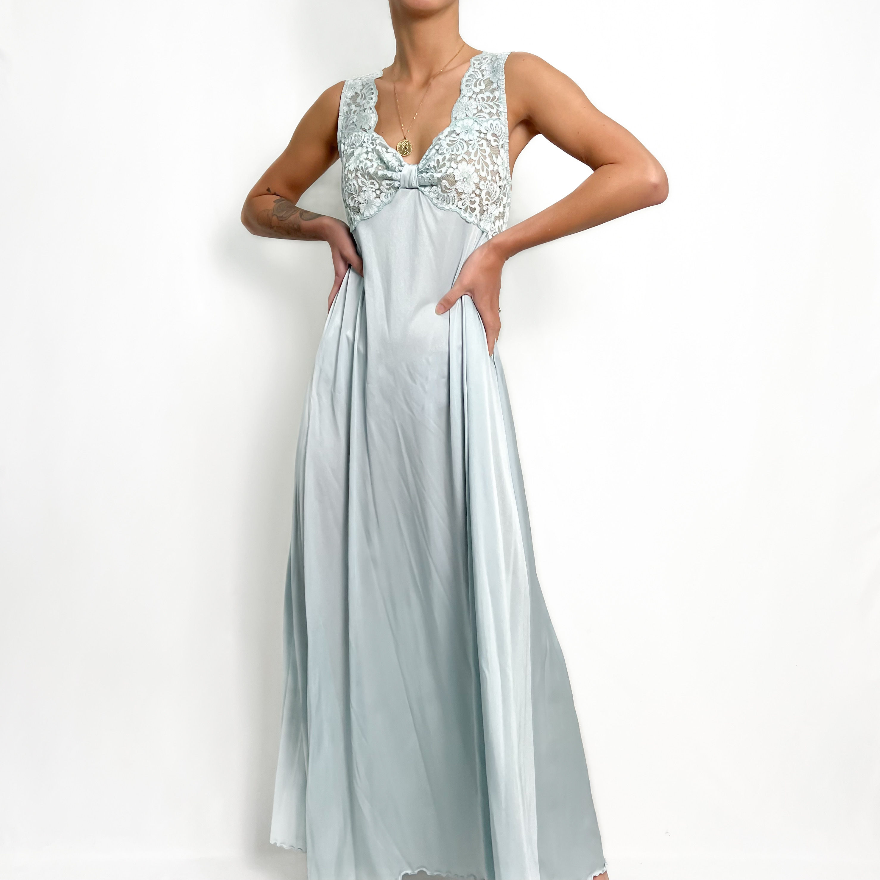Ice Blue Maxi Slip Gown S-M