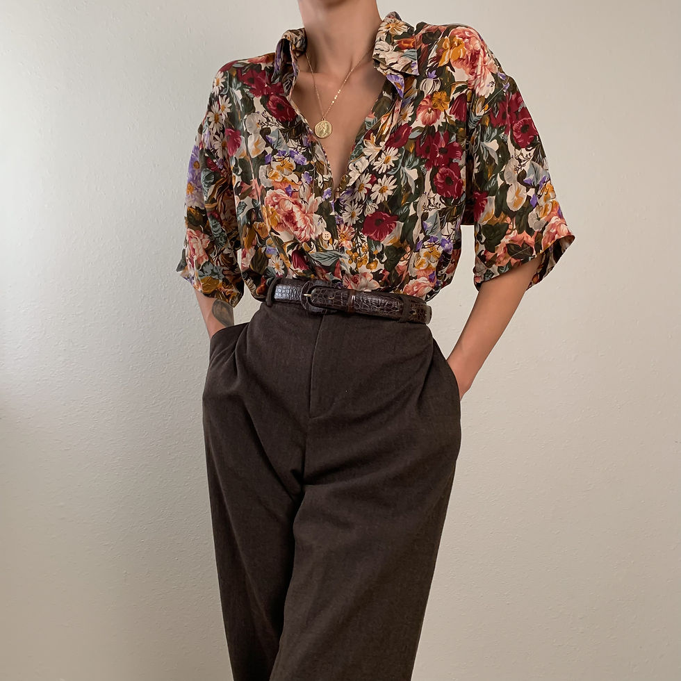 Rich Floral Silk Button Up Blouse S-M