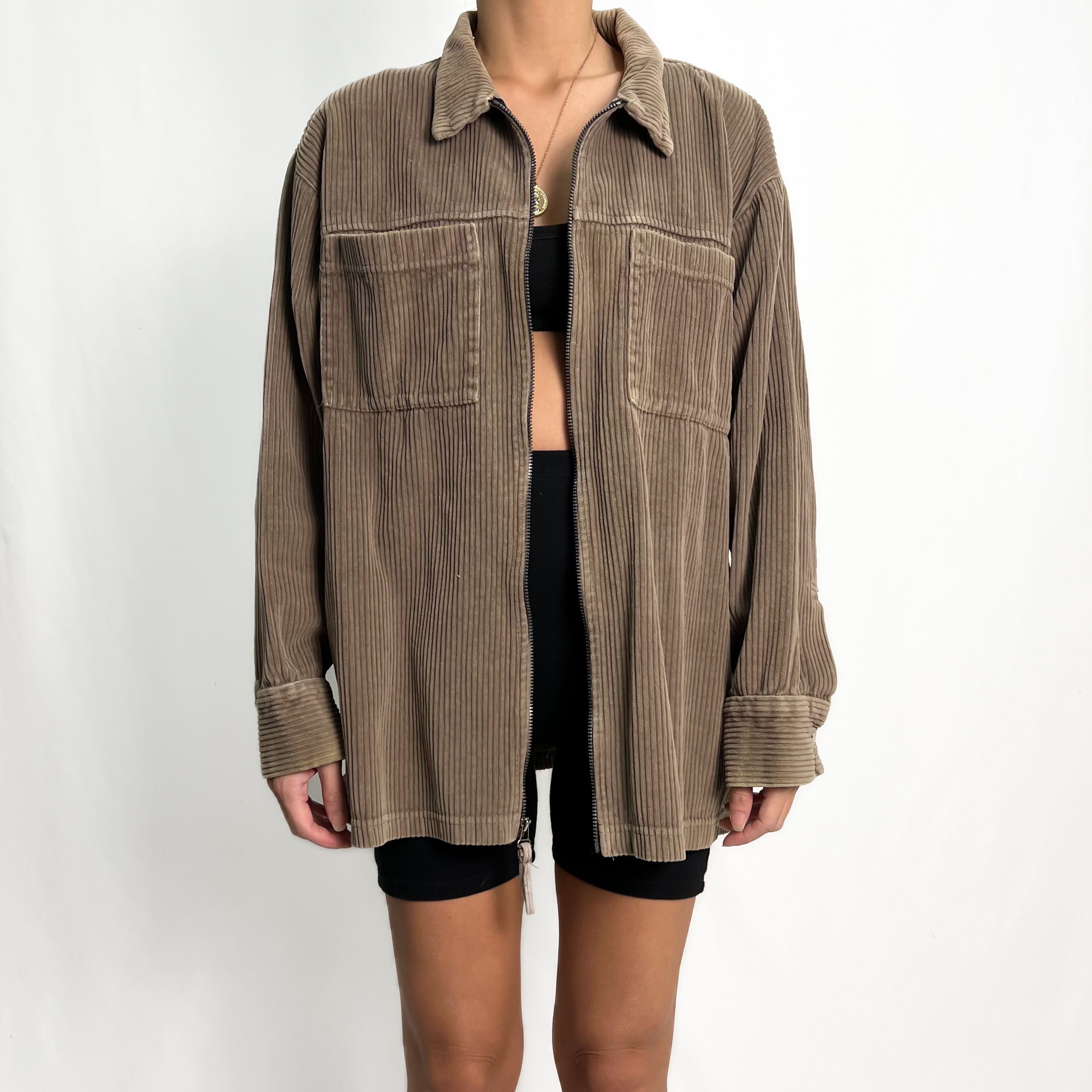 Mocha Corduroy Zip Up Shacket XS-L