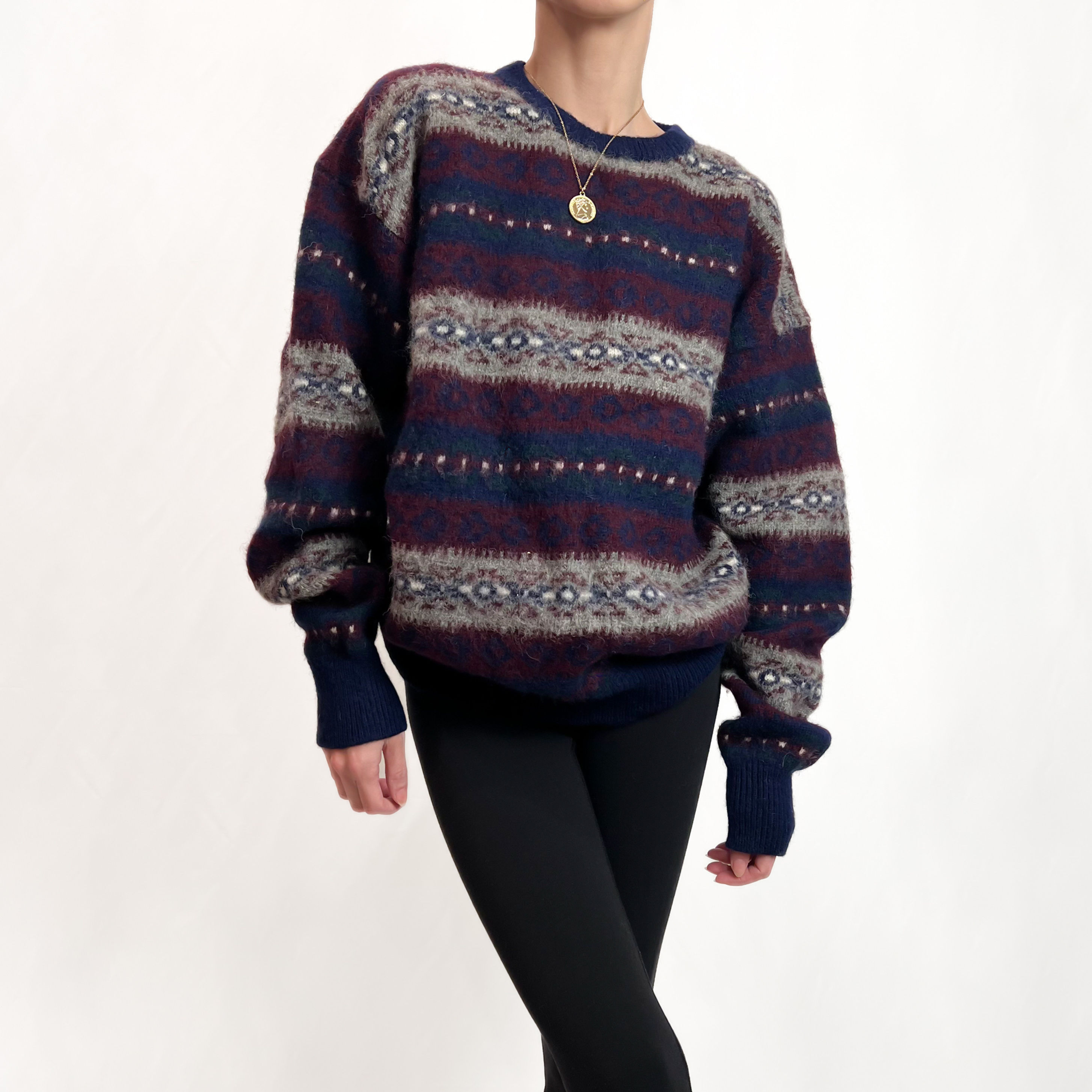 Fair Isle Wool Knit Sweater XS-L