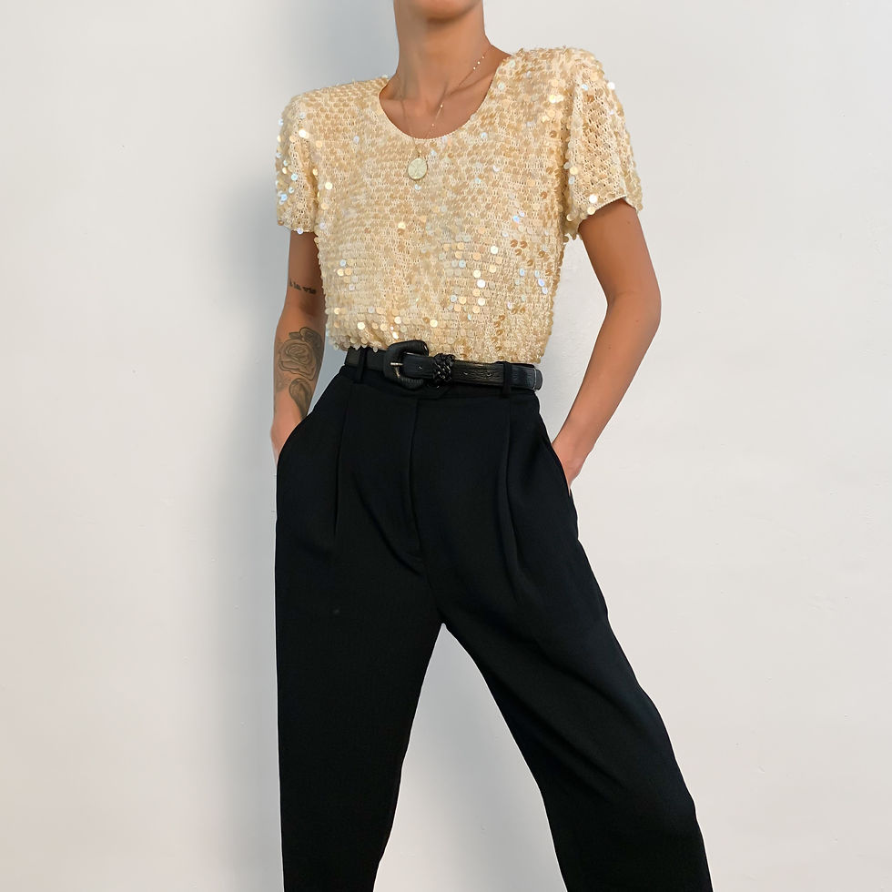 Cream Sequin Knit Blouse XS-S