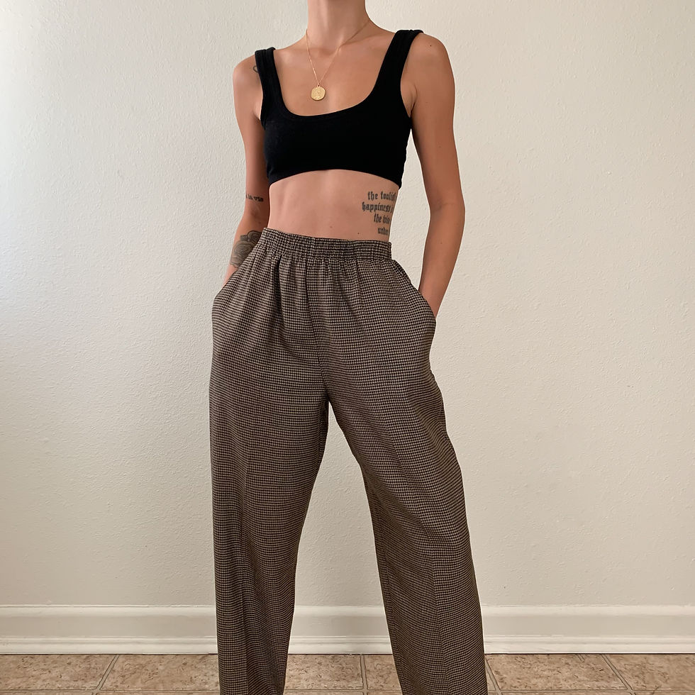 Mocha Micro-Houndstooth Easy Pants 26"-30"