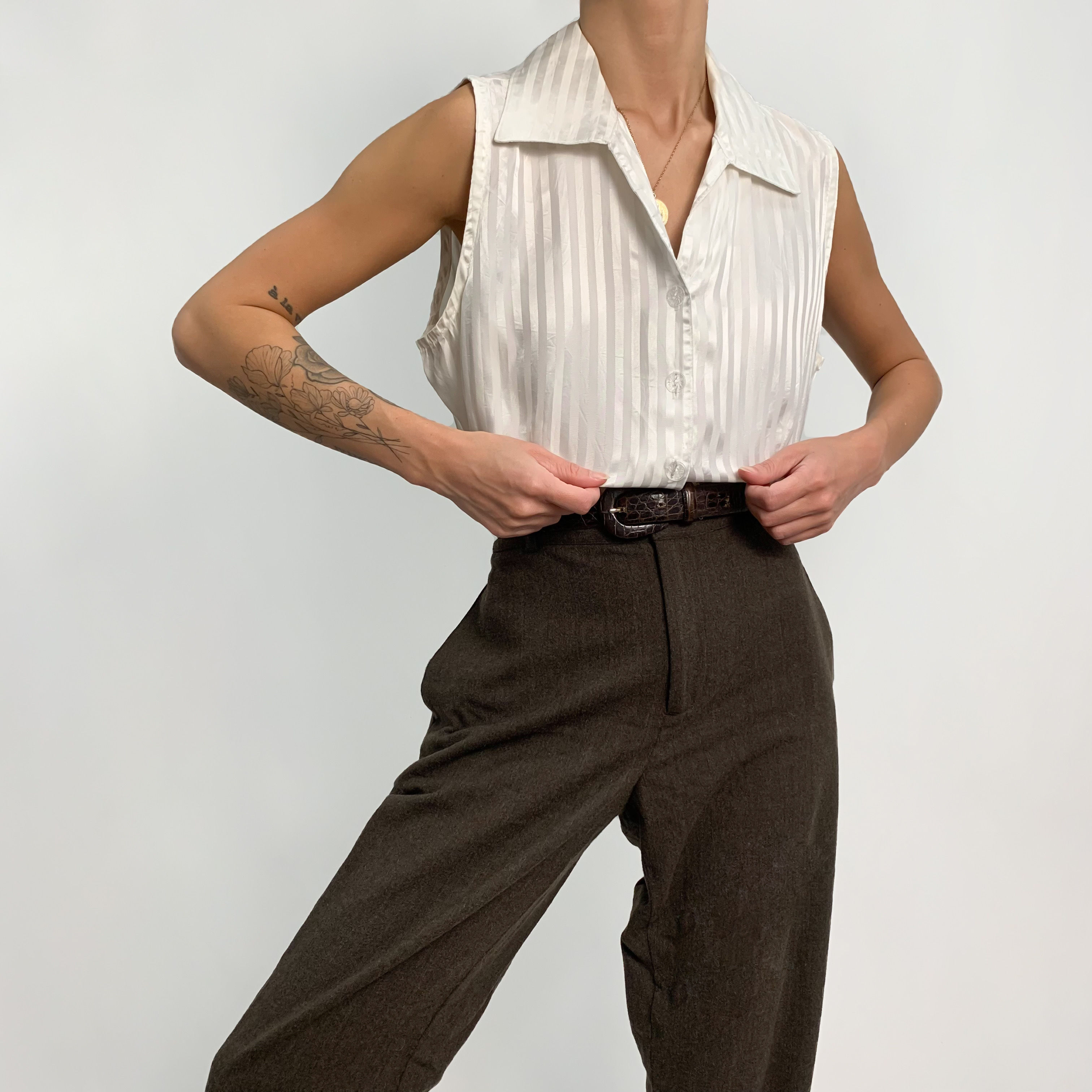 Ivory Striped Satin Jacquard Tank XS-M