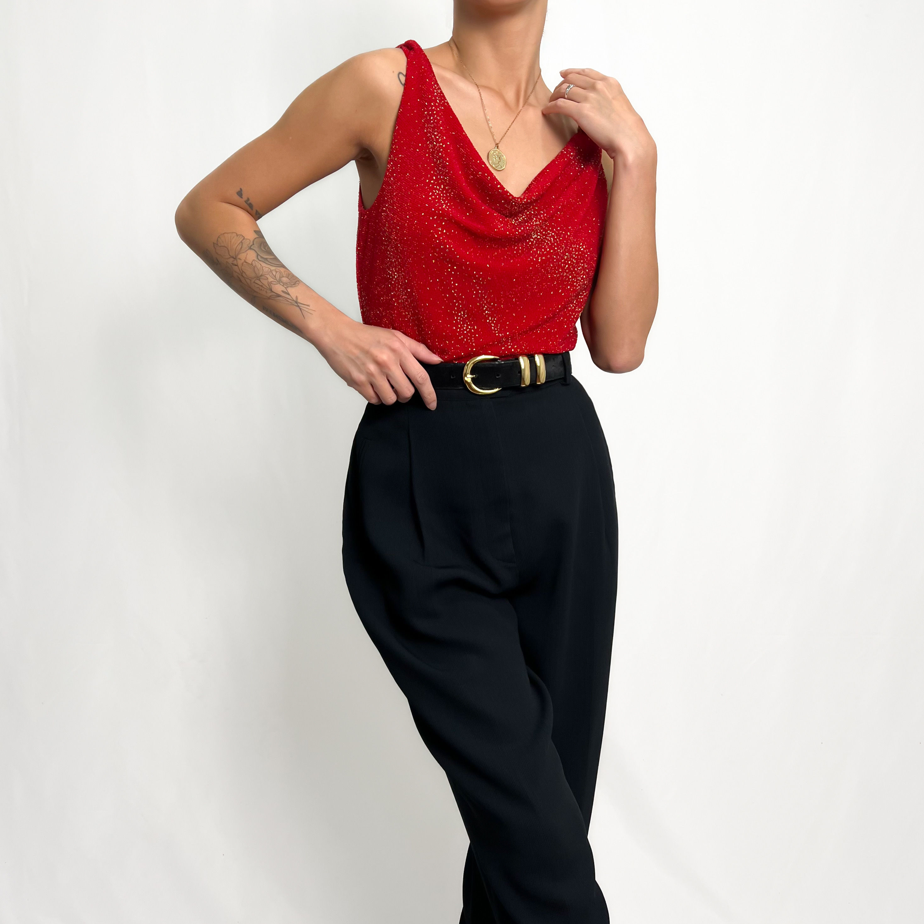 Scarlet Sparkle Cowl Neck Tank XS-M