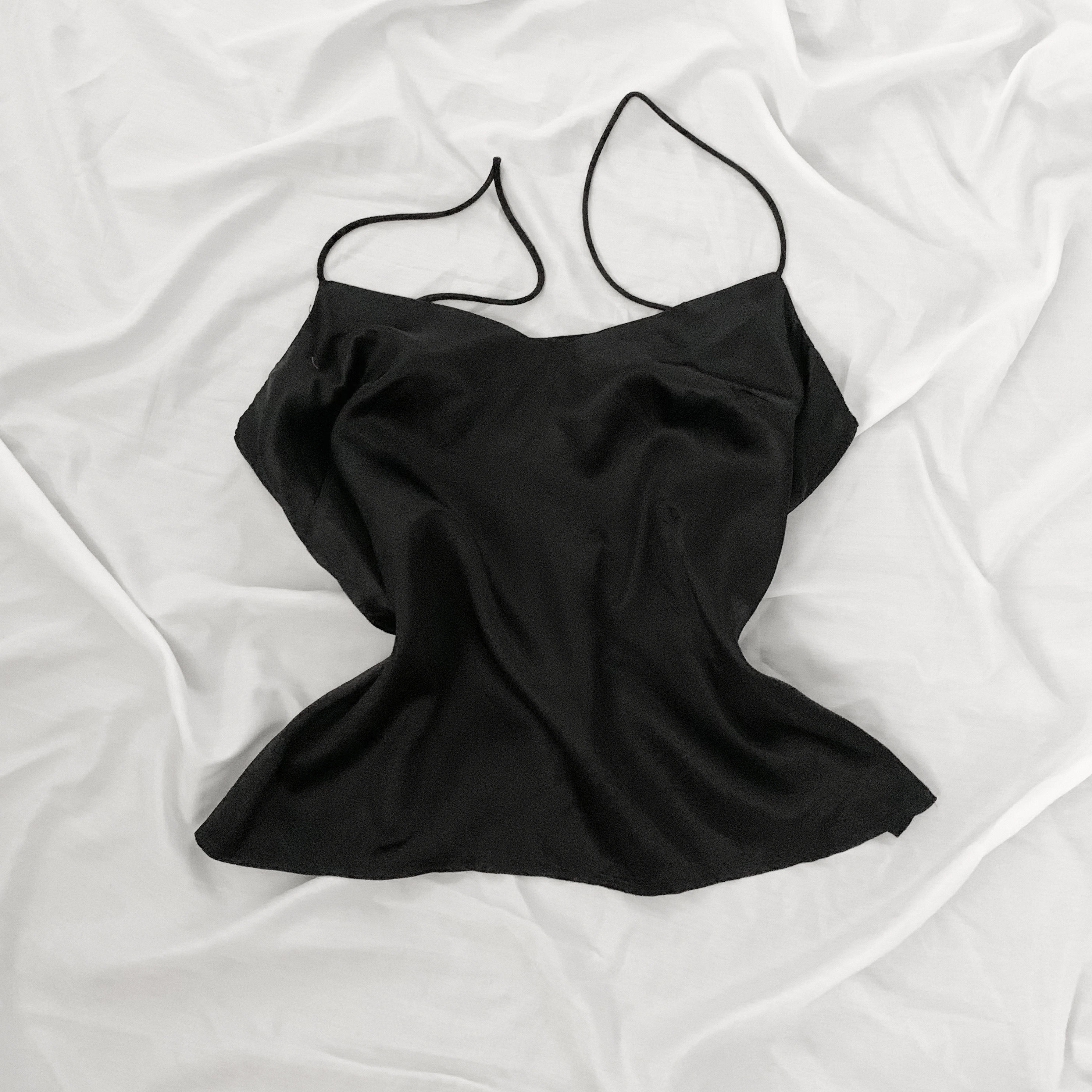 Onyx Semi-Cropped Satin Cami S-M