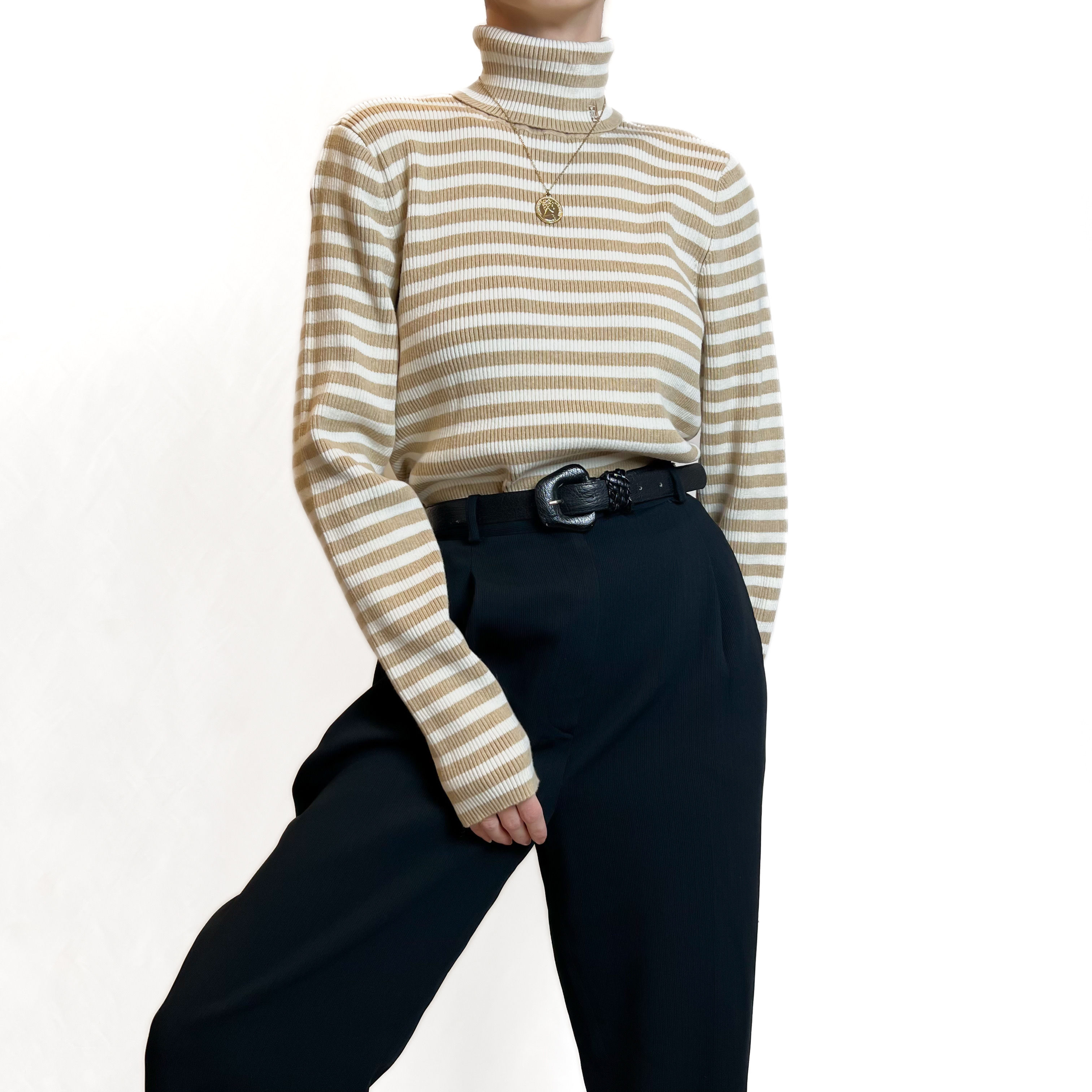 Beige & White Ralph Lauren Long Sleeved Turtleneck M-XL