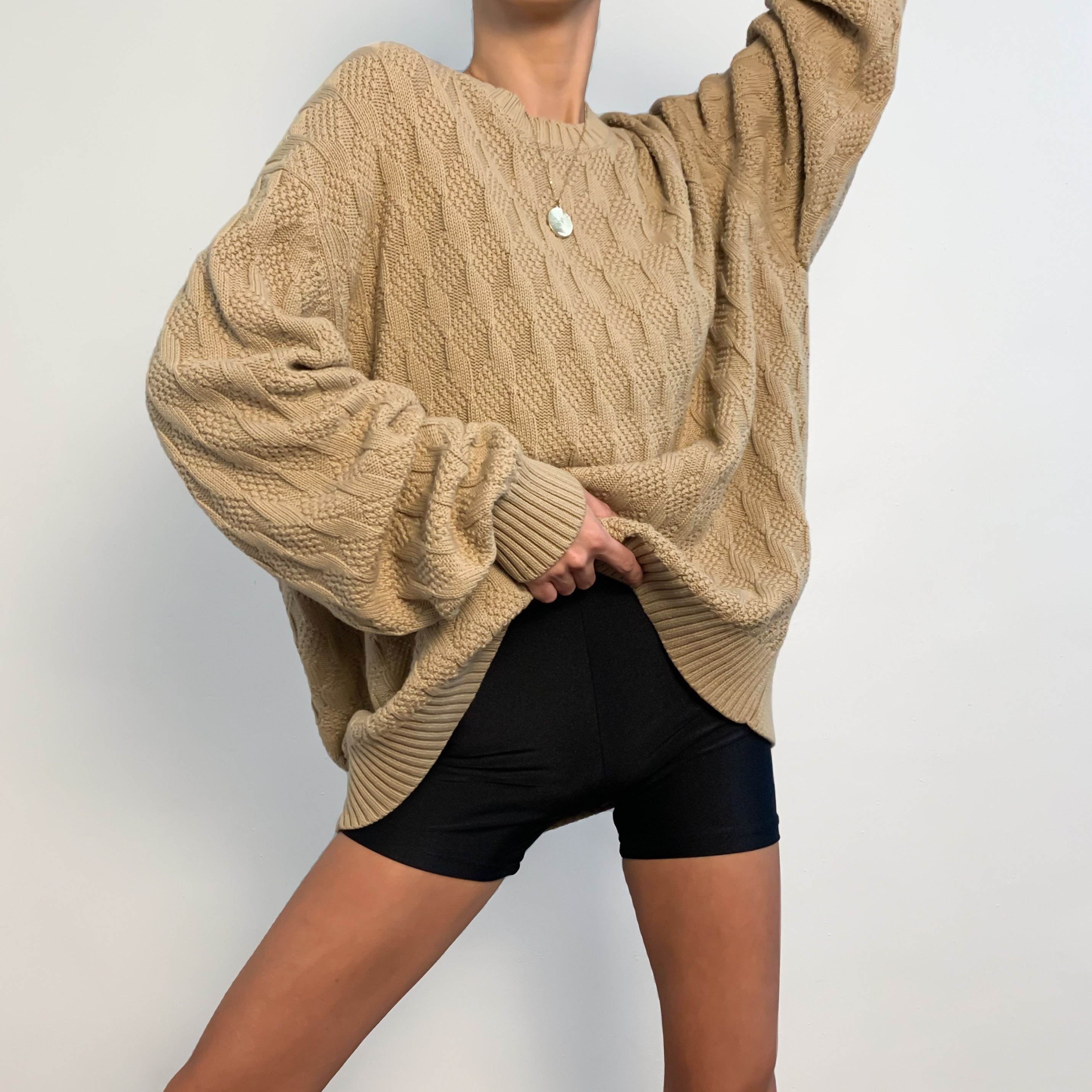 Deep Beige Geometric Knit Sweater S-XXL