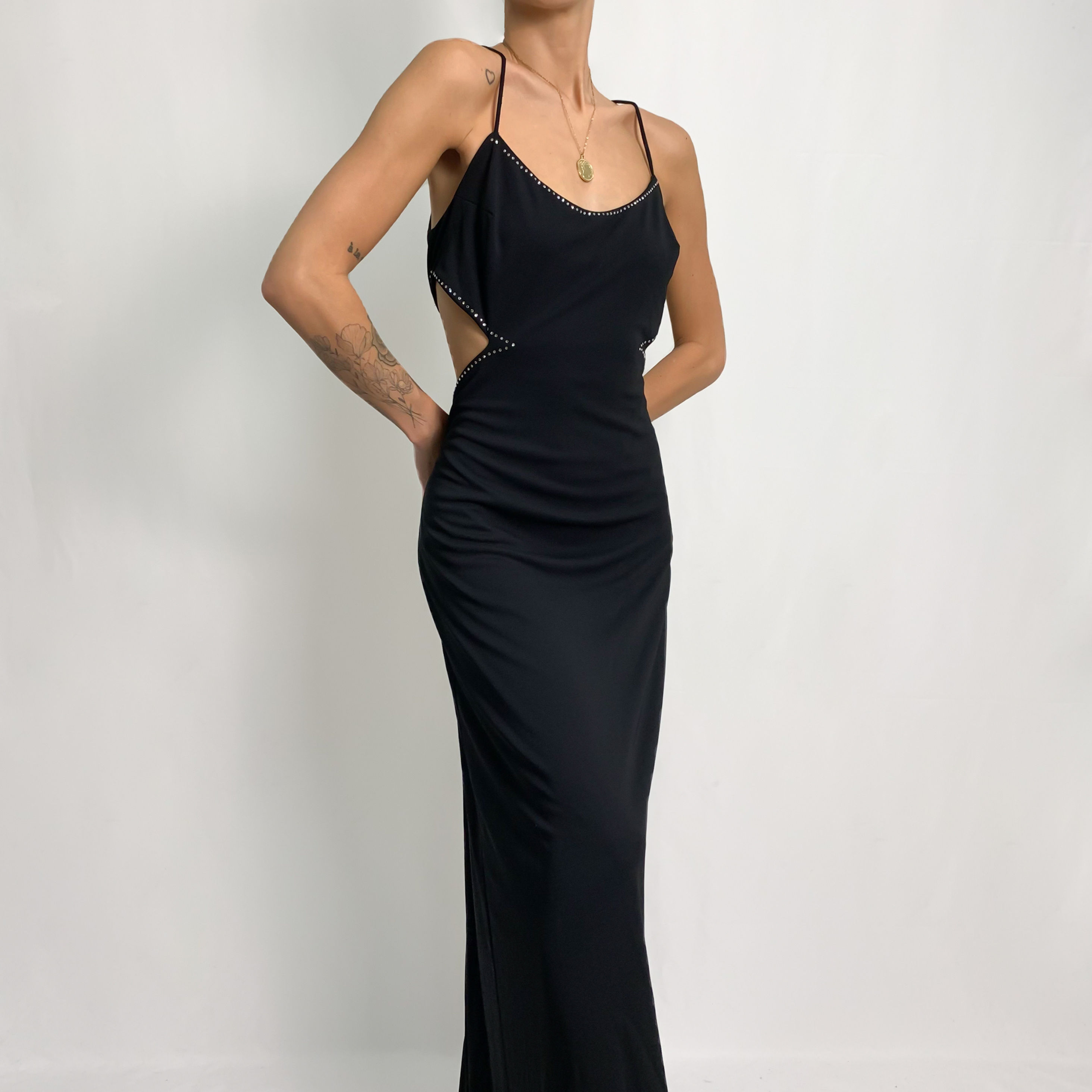 Onyx Rhinestone Cutout Maxi Dress Small