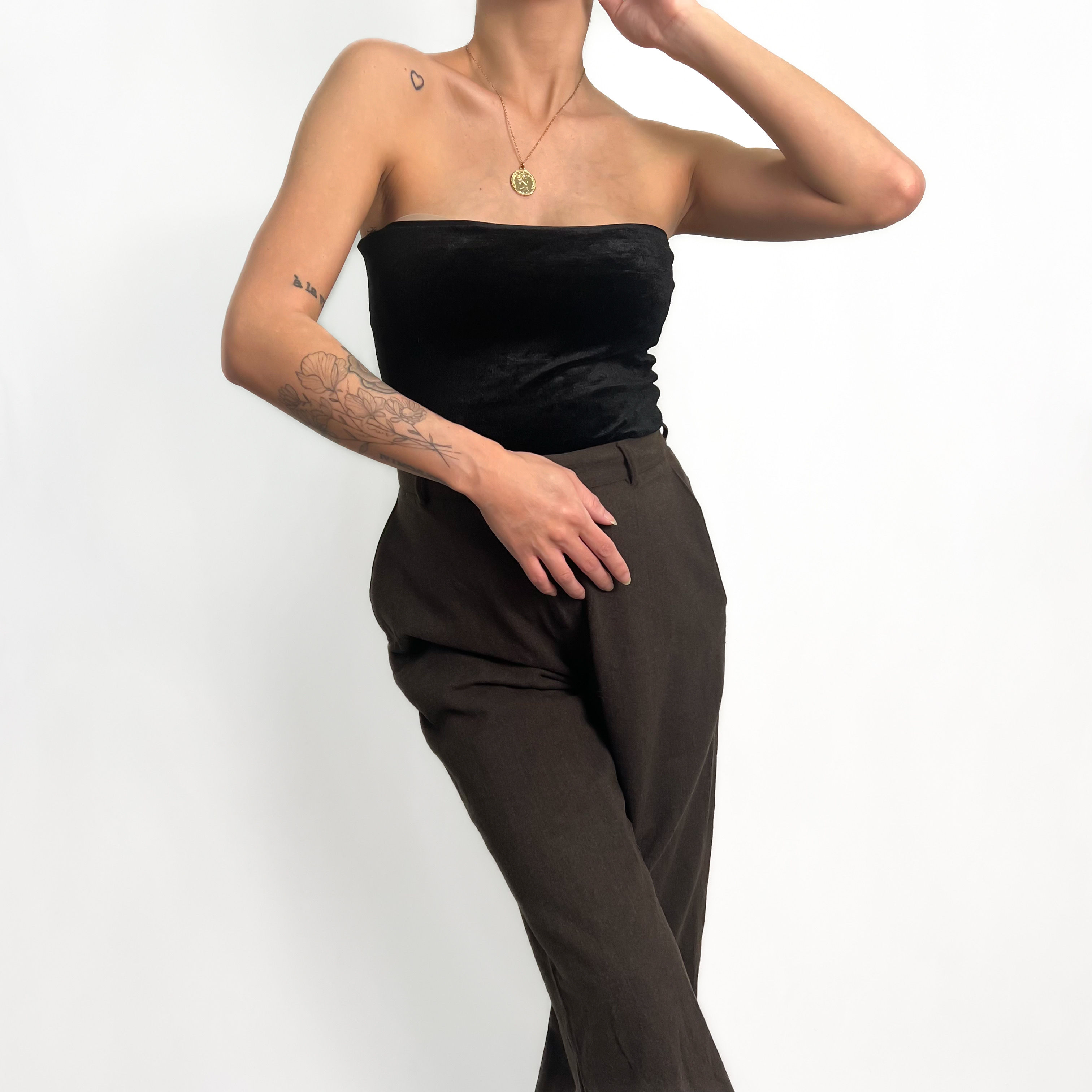 Max Studio Onyx Velvet Strapless Top S-M