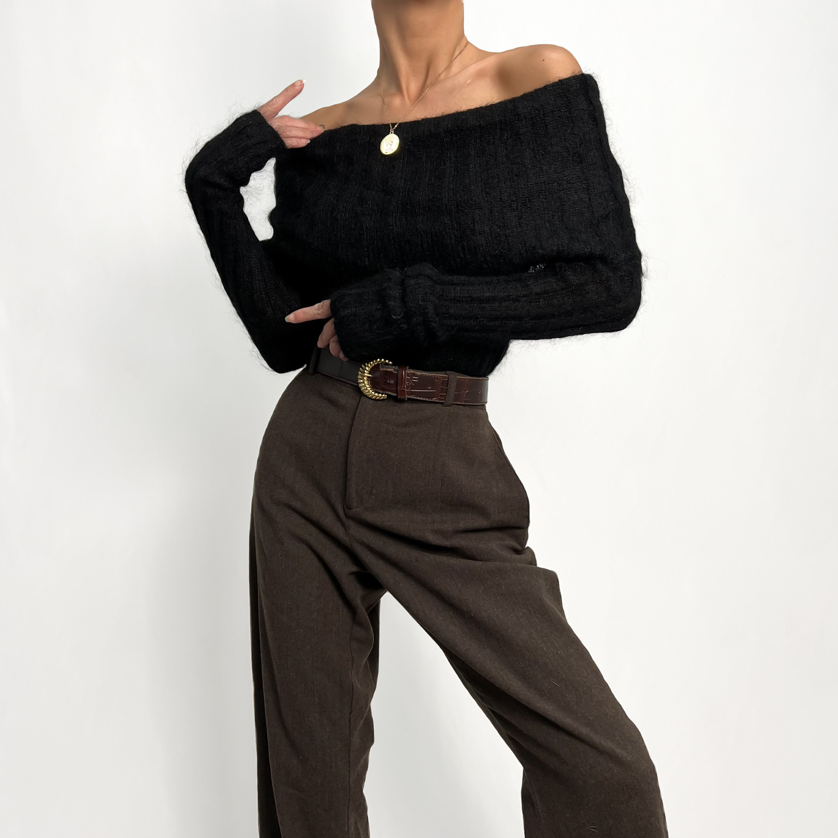 Onyx VS Mohair Blend Off The Shoulder Top XS-S