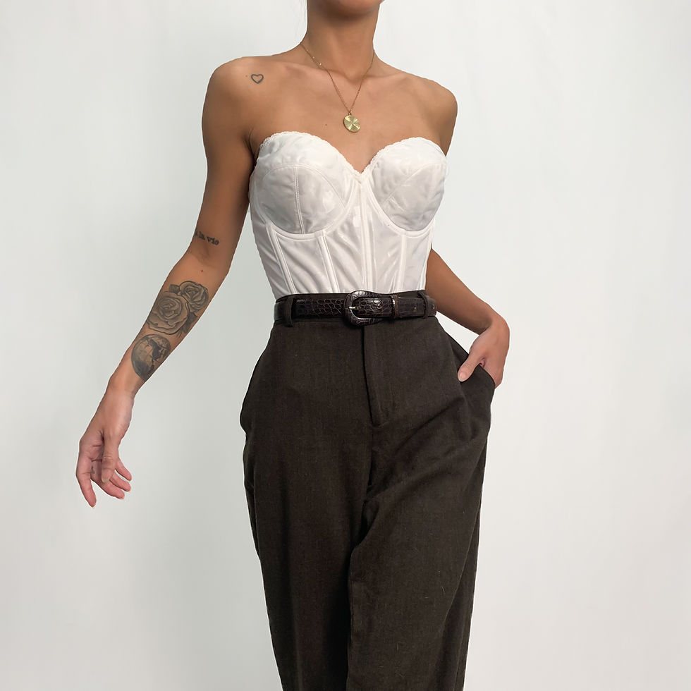 White Floral Satin Jacquard Bustier 36 B/C