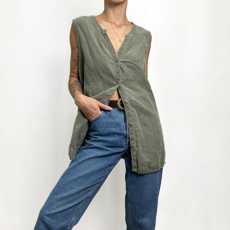 Sage Linen Blend Button Through Tank L-XL