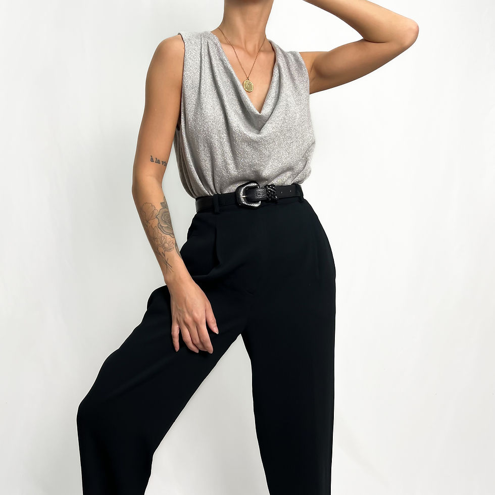 Silver Tinsel Cowl Neck Tank XS-M