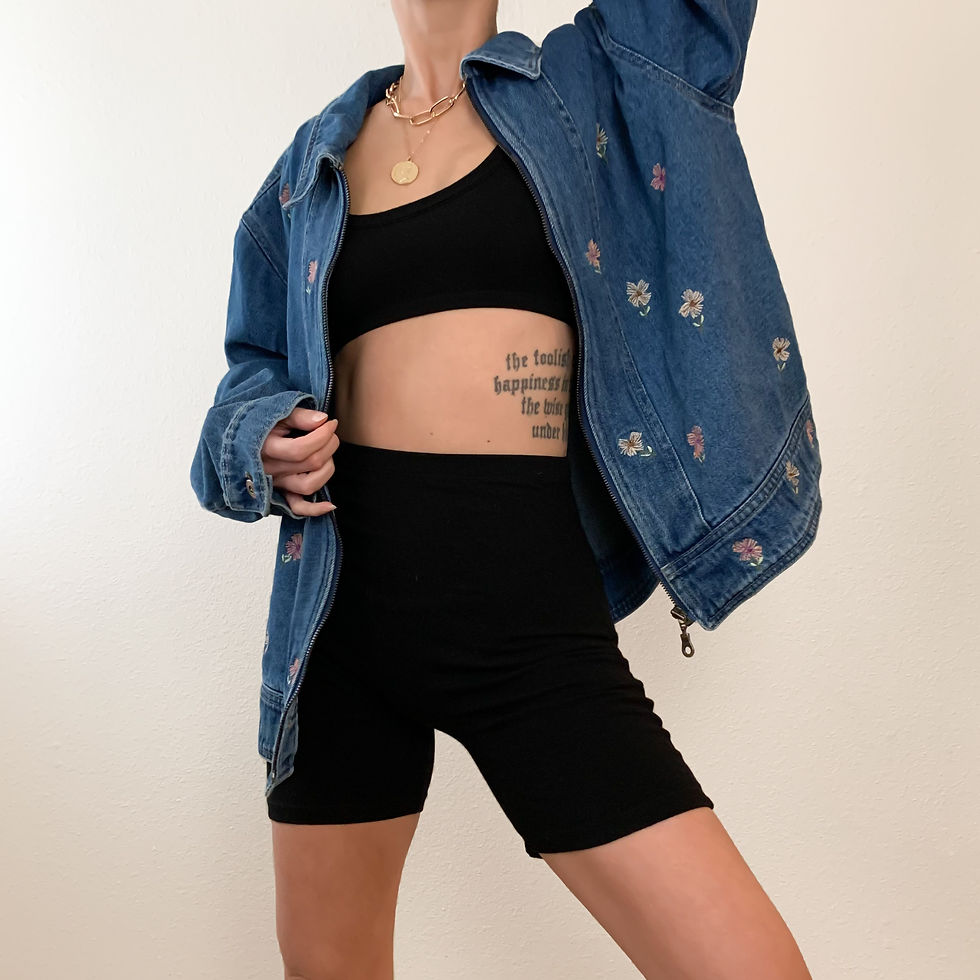 Distressed Floral Embroidered Denim Jacket