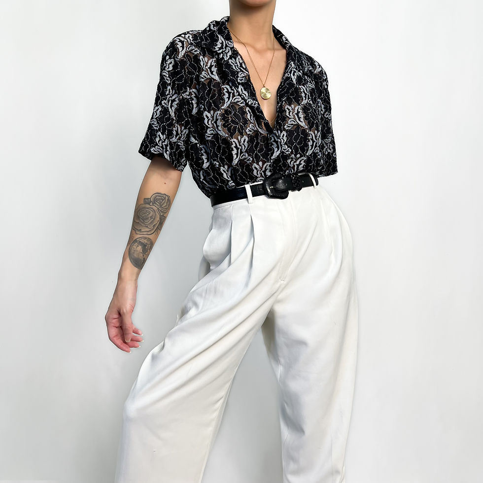 B&W Short Sleeved Lace Button Up XS-L