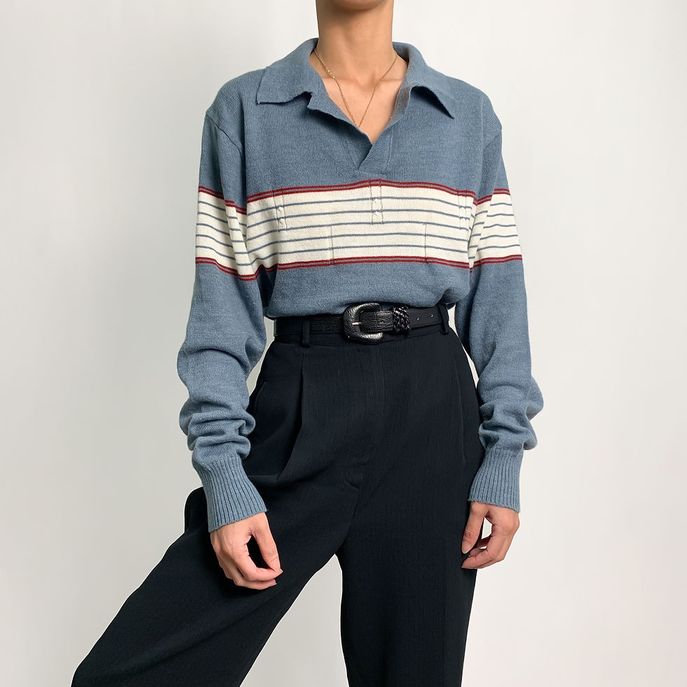 Sky Striped Long Sleeved Knit Polo XS-L