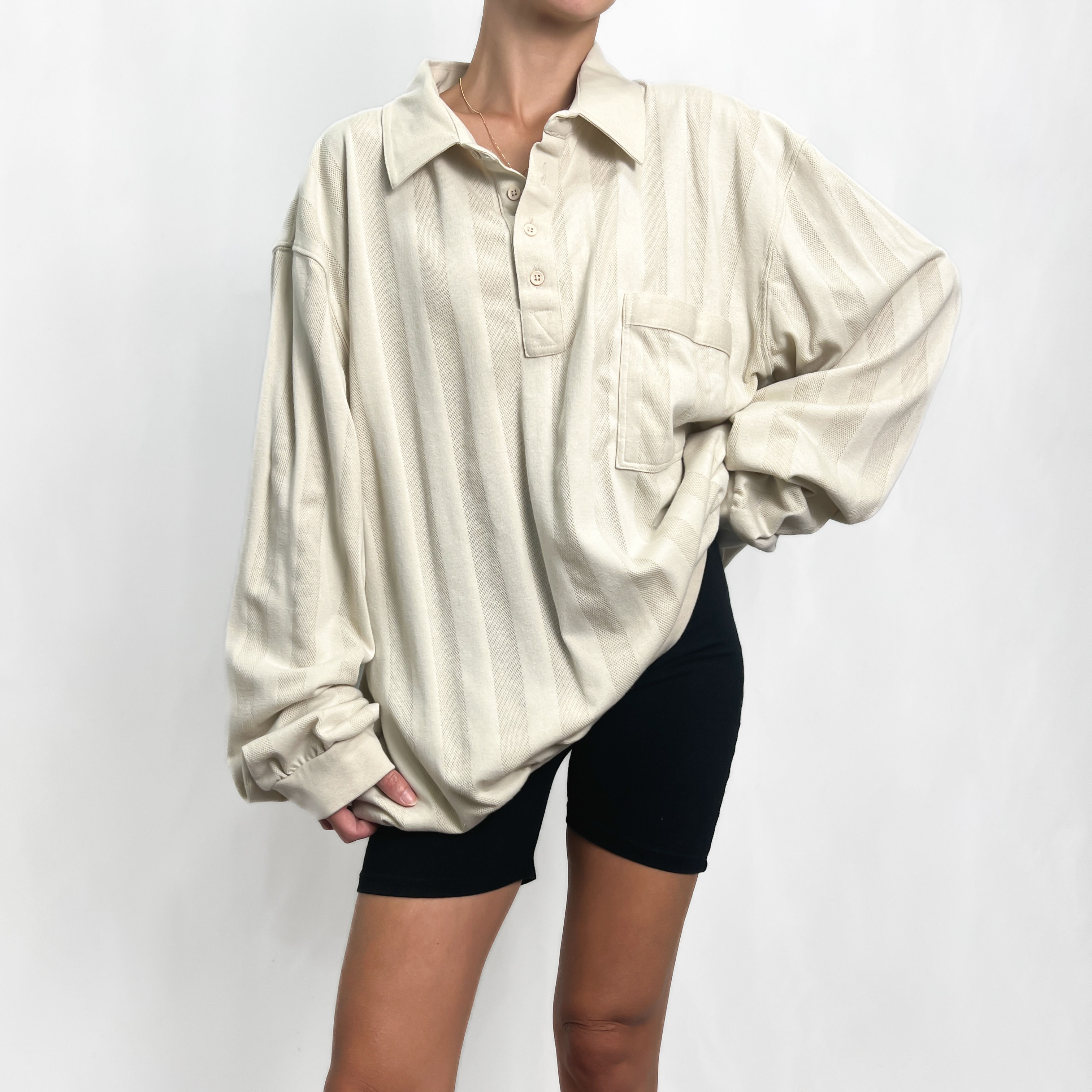 Beige Illusion Stripe Henley Pullover M-XXL