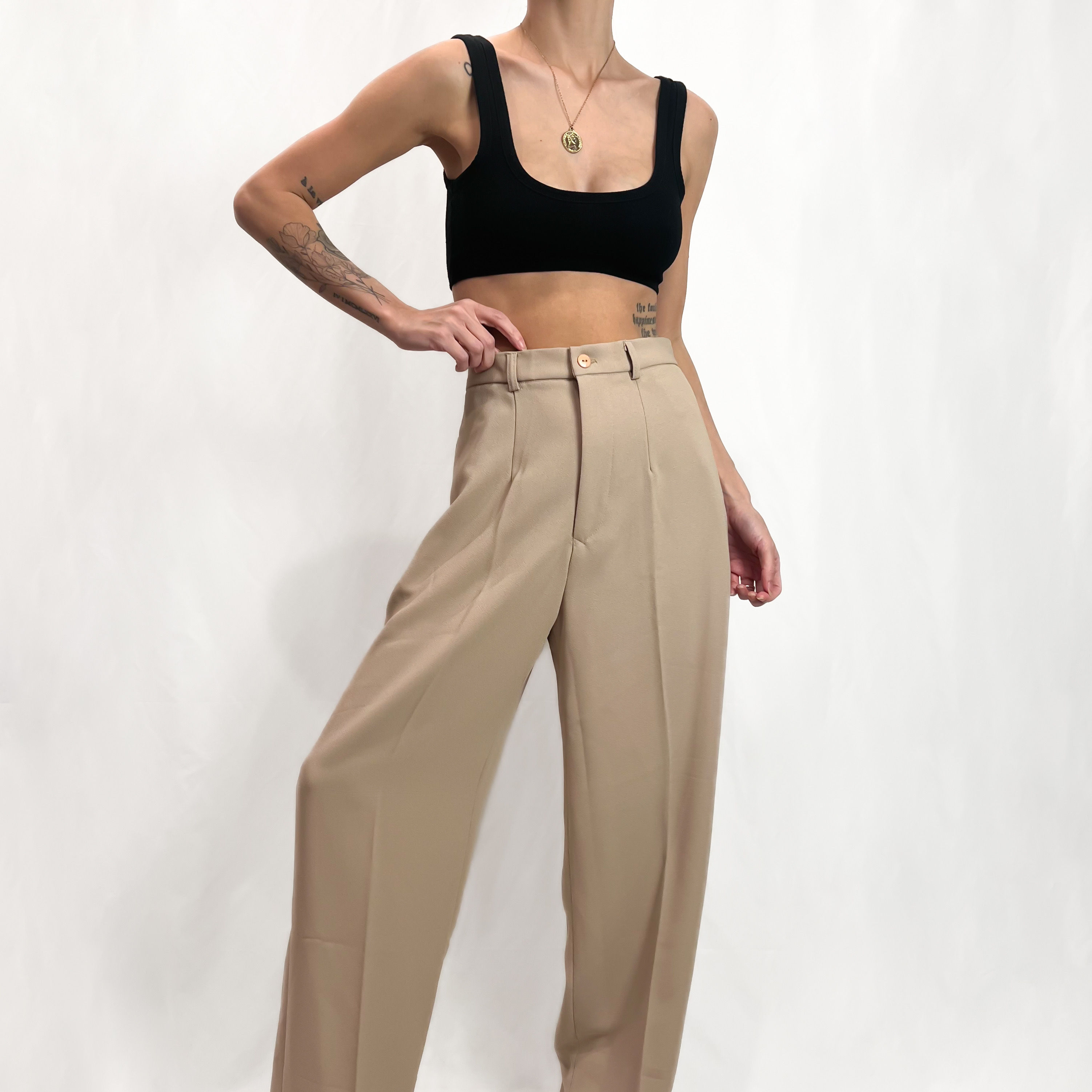 Beige High Rise Pleated Pants 28"-29" x 29"