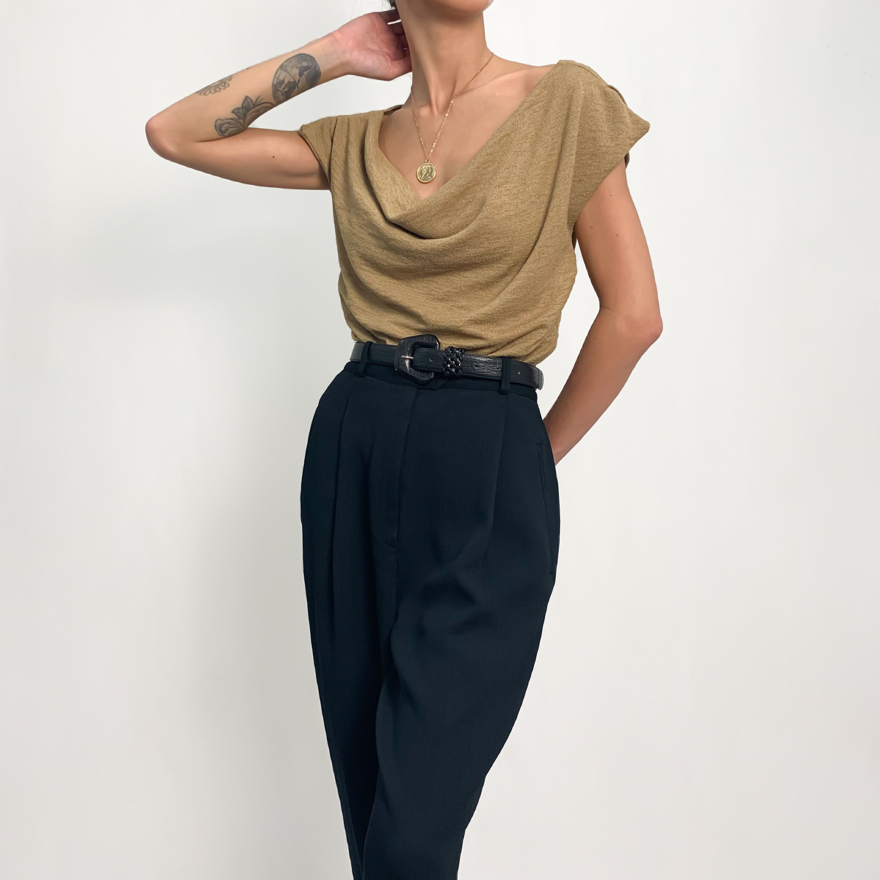 Deep Tan Cowl Neck Blouse XS-M