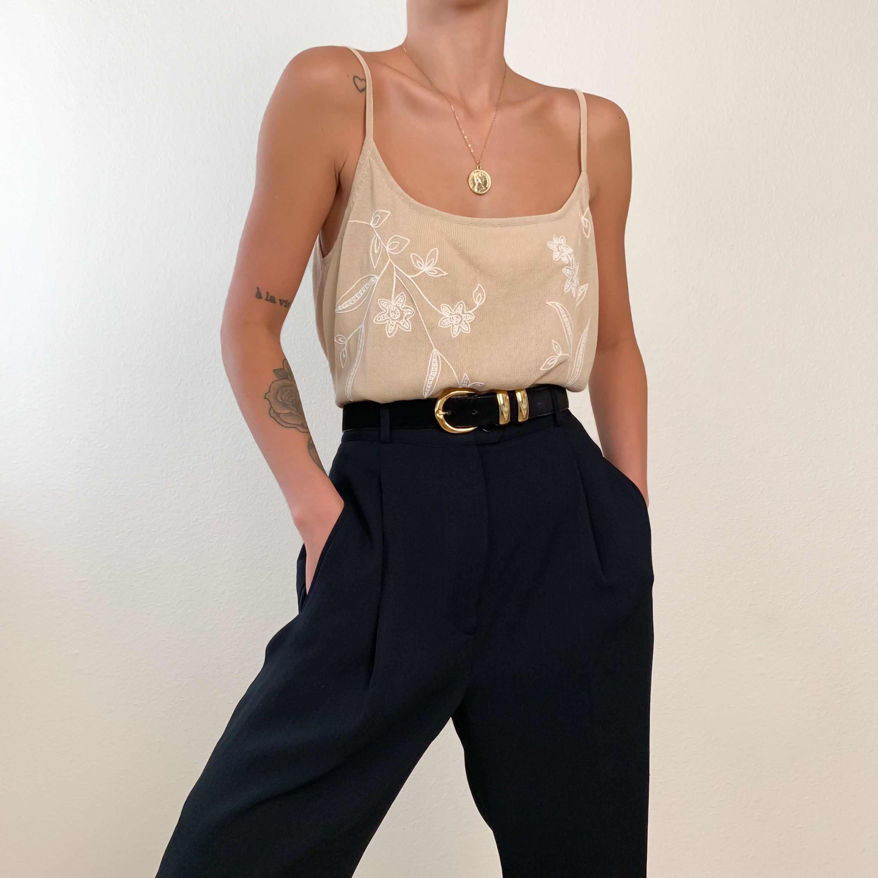 Floral Embroidered Fine Knit Cami