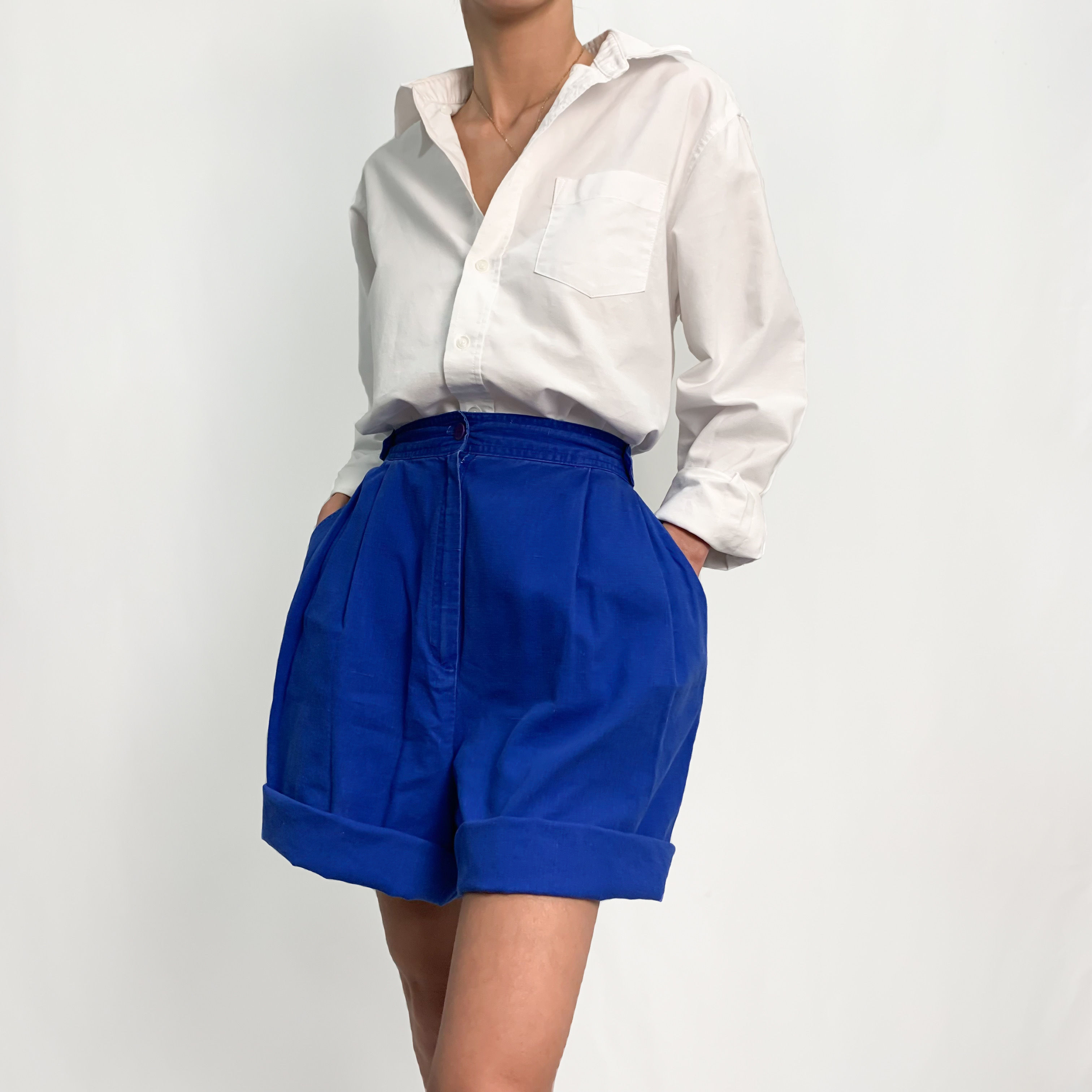 Cobalt Pleated Mom Shorts 27"-31"