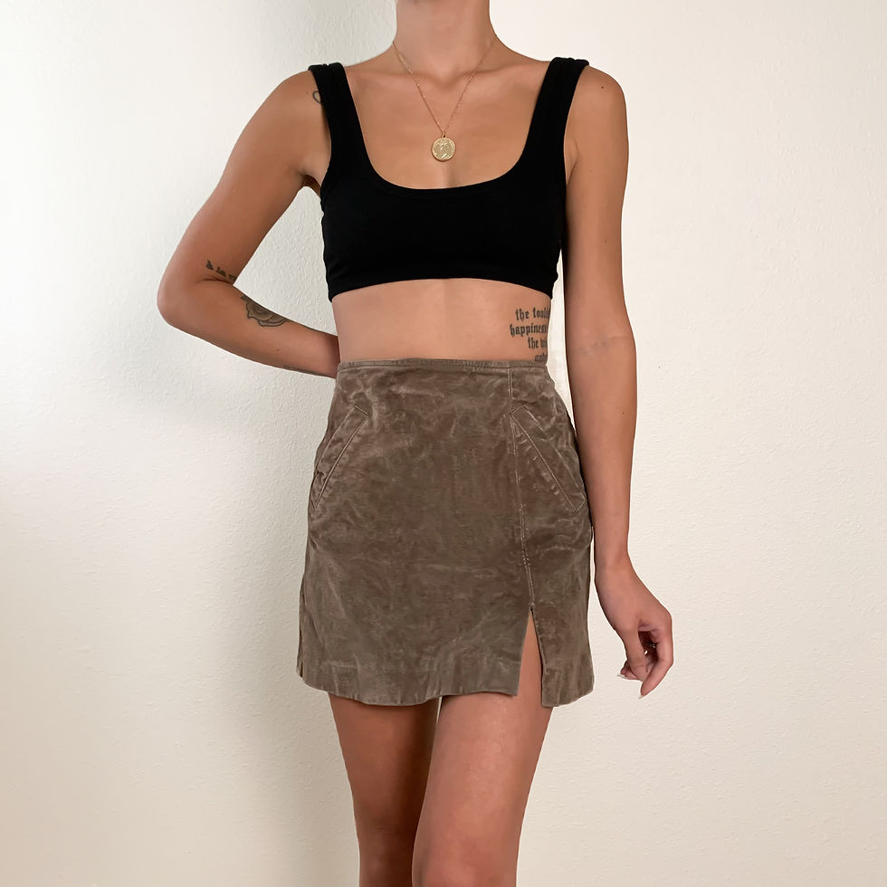 Deep Taupe Leather Mini Skirt 25"-26"