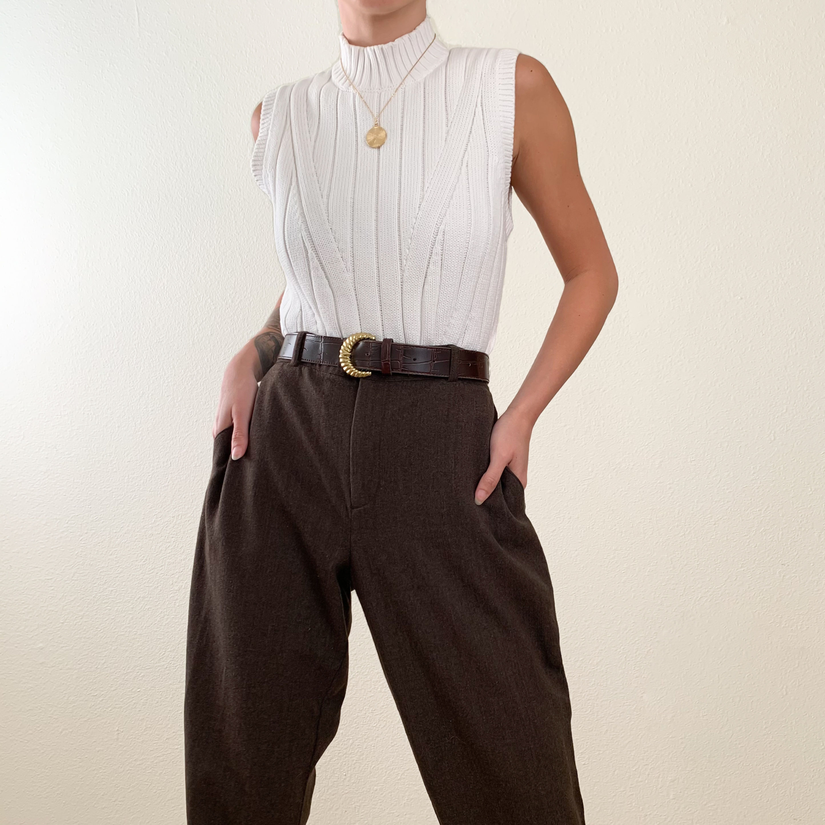 White Sleeveless Mock Neck Sweater