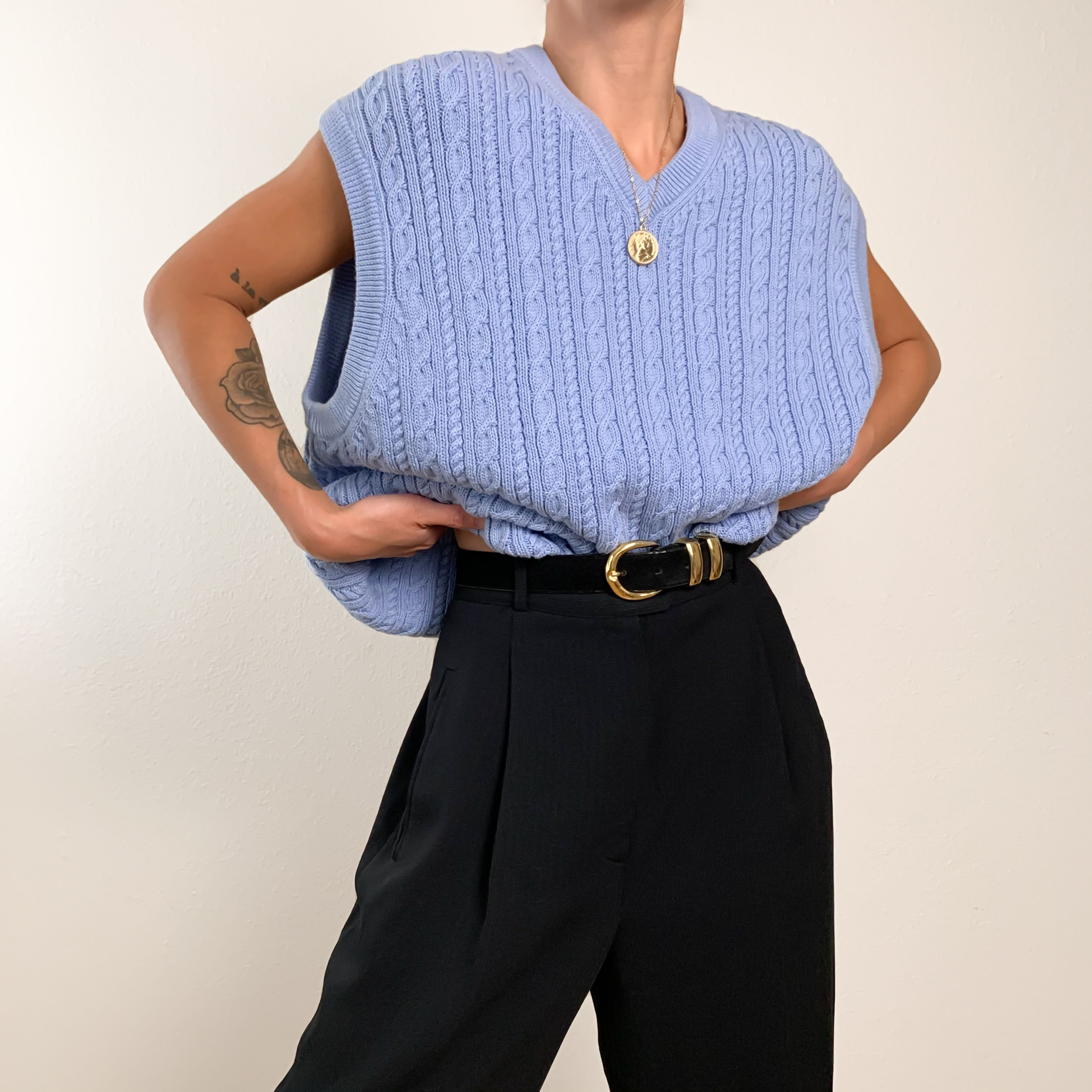Light Blue Cable Knit Sweater Vest