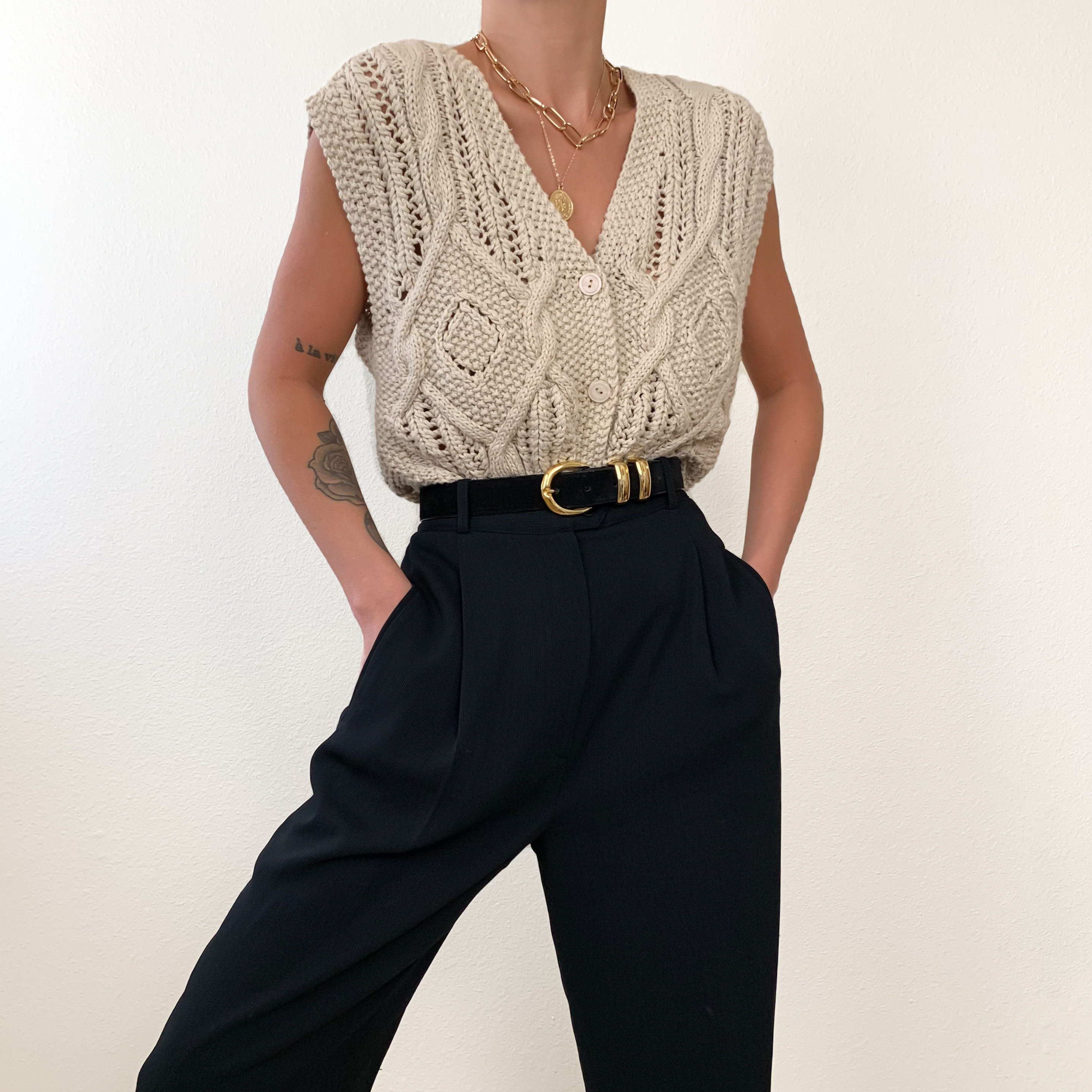 Beige Thick Knit Sweater Vest