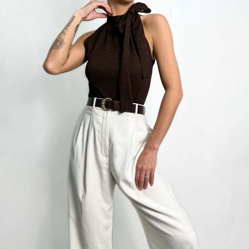 Deep Brown Tie Neck Top XS-S